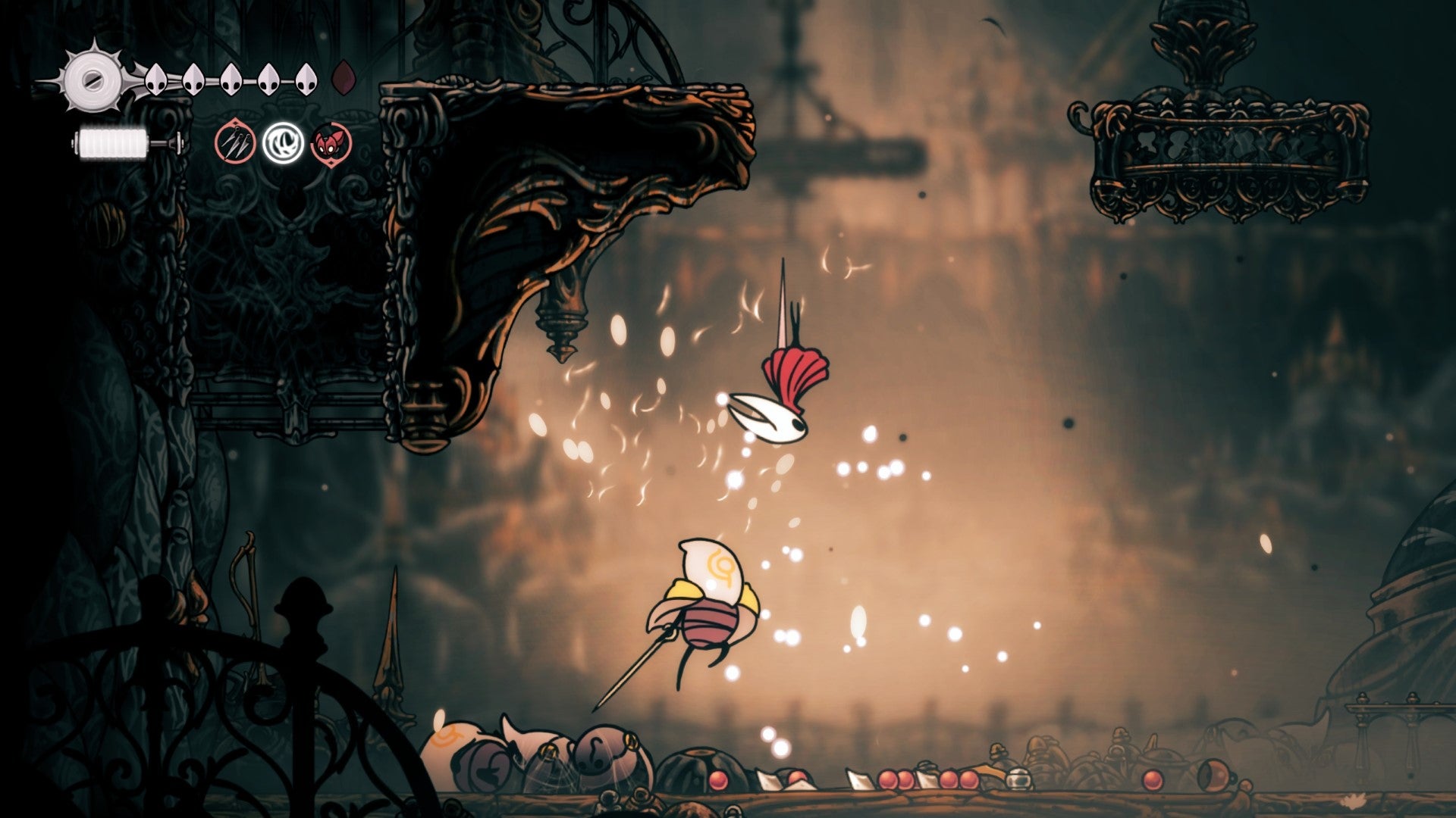 Hornet flips over an enemy in Hollow Knight: Silksong.