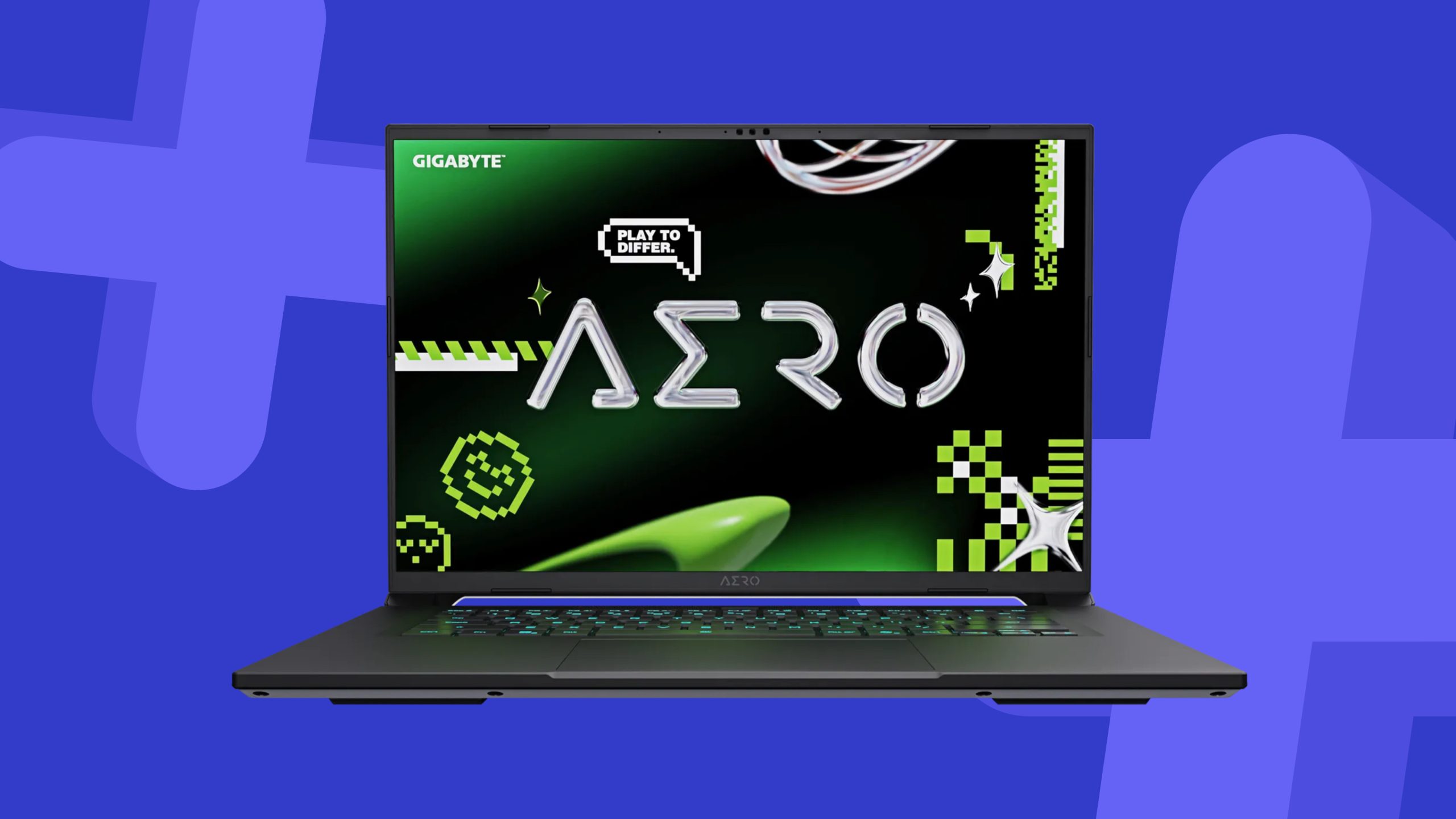 Gigabyte Aero X16 gaming laptop on a blue background