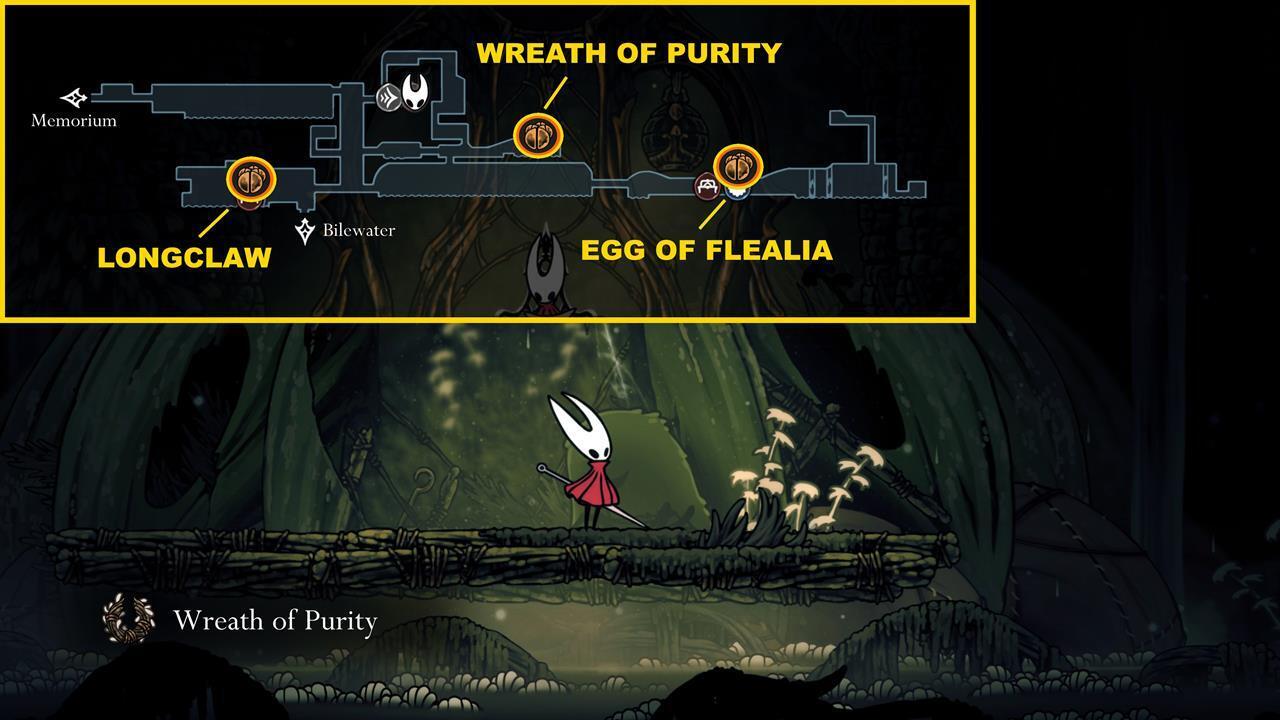 Putrefied Ducts tools: Longclaw, Wreath of Purity, and Egg of Flealia