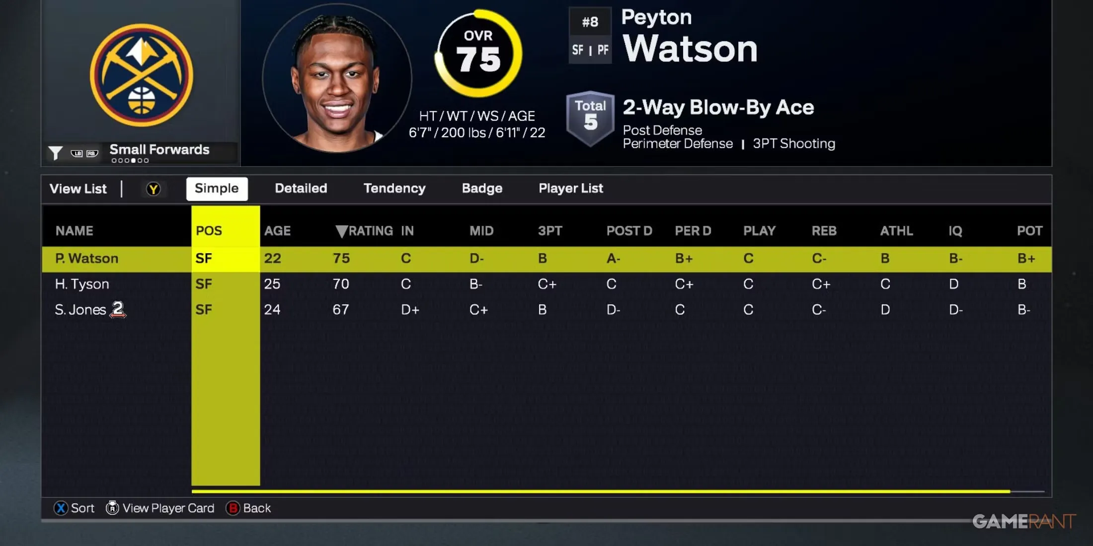 Nba 2K26 Denver Nuggets Small Forwards