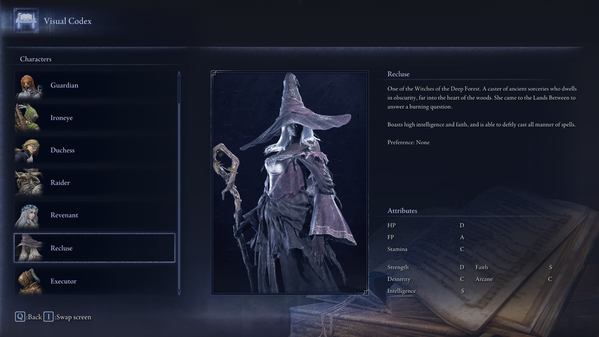 The Visual Codex entry for the Recluse is shown in Elden Ring: Nightreign