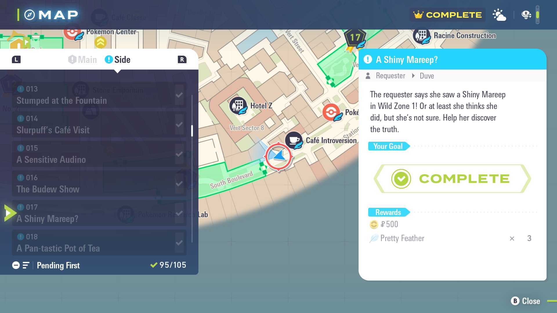 "A Shiny Mareep?" side mission 17 in Pokemon Legends: Z-A