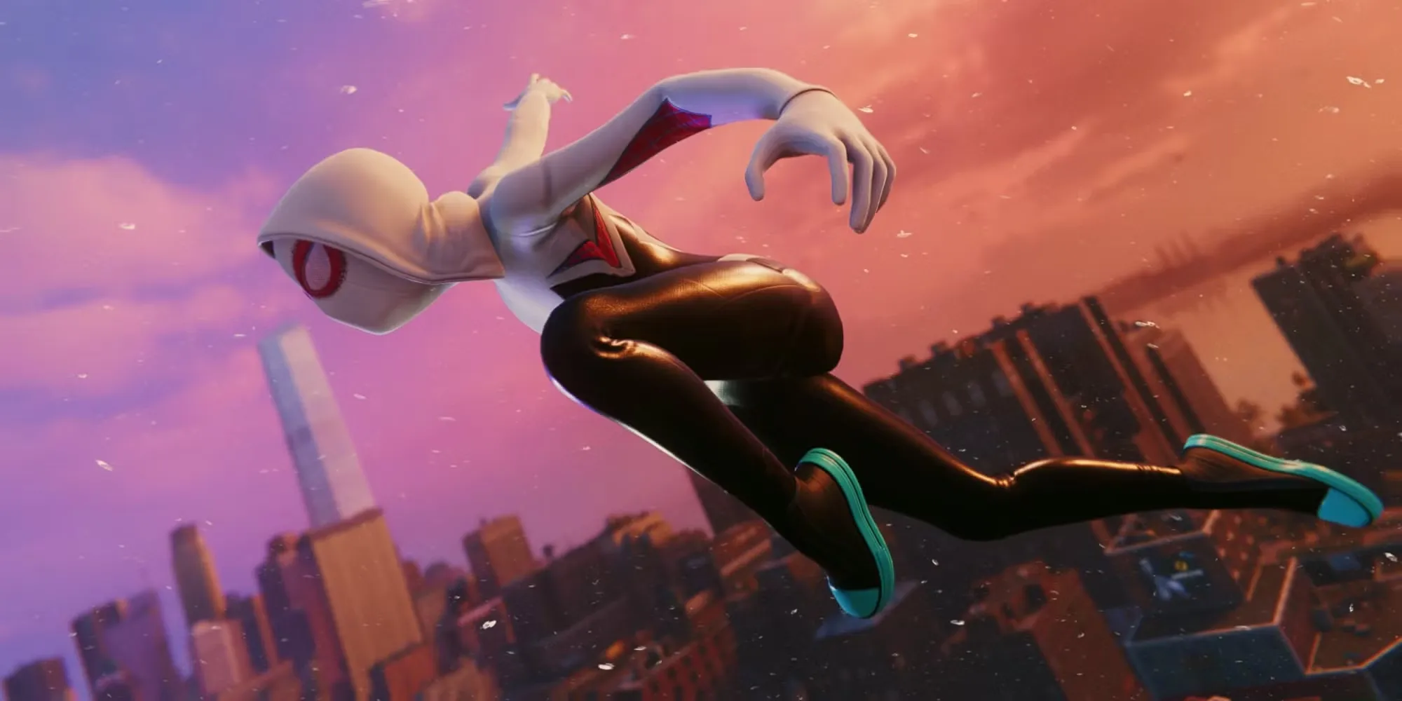 Spider Man Spider Gwen Swinging Through The City