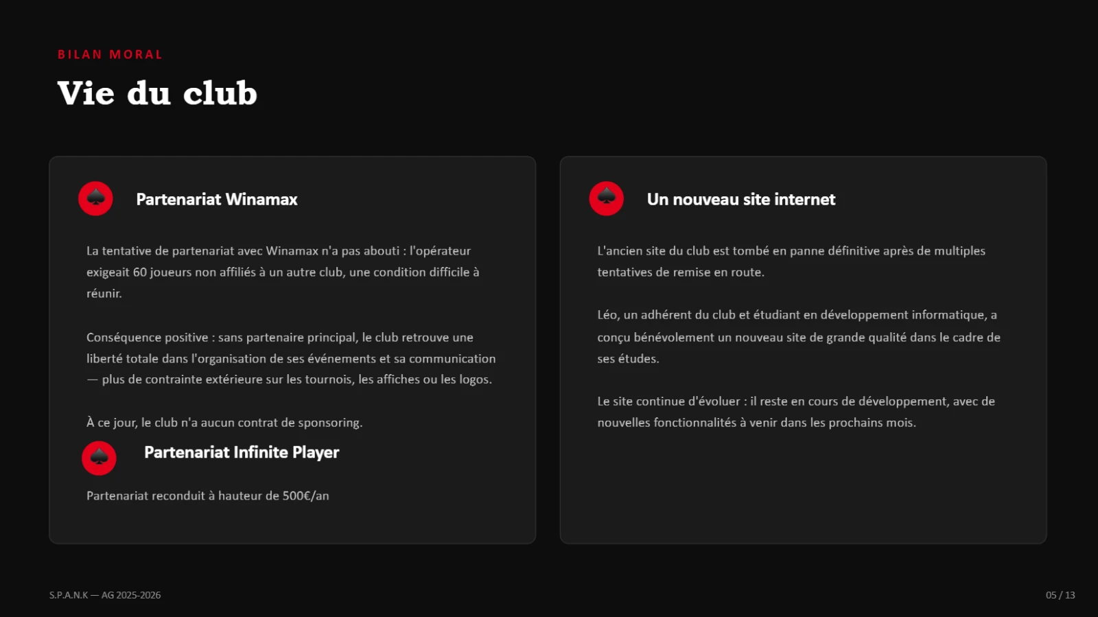 La vie du club : partenariats et nouveau site internet