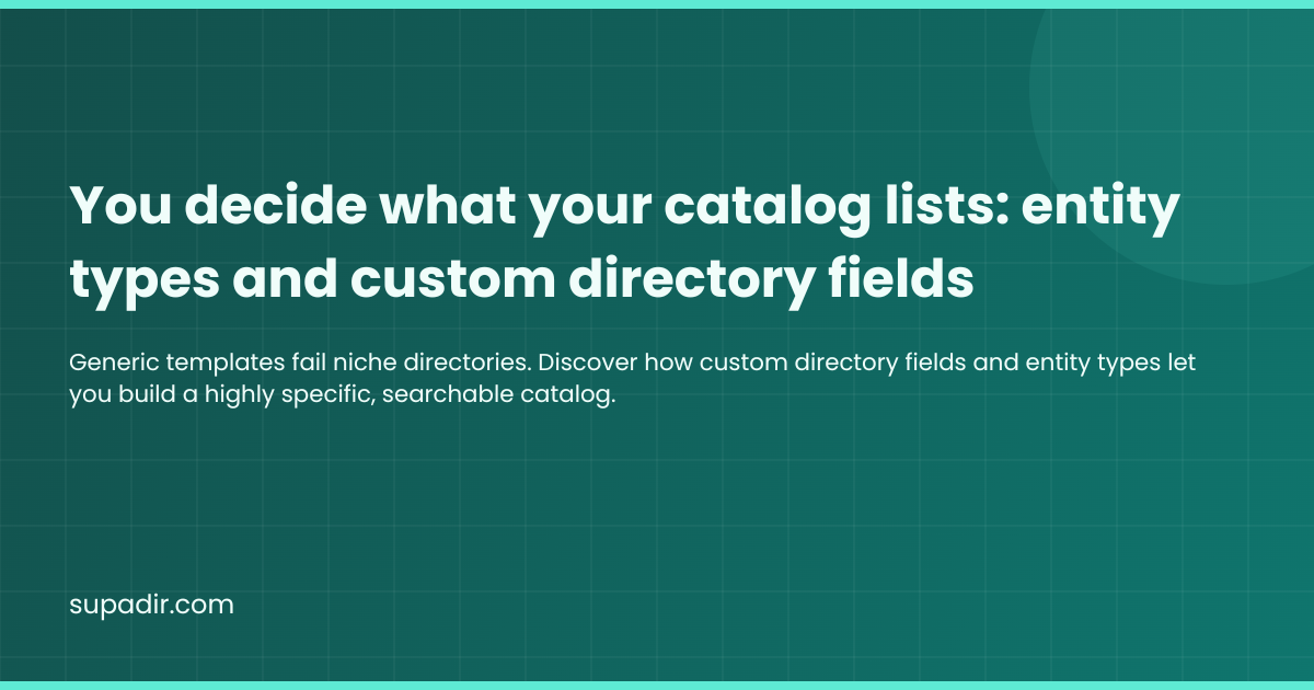 You decide what your catalog lists: entity types and custom directory fields