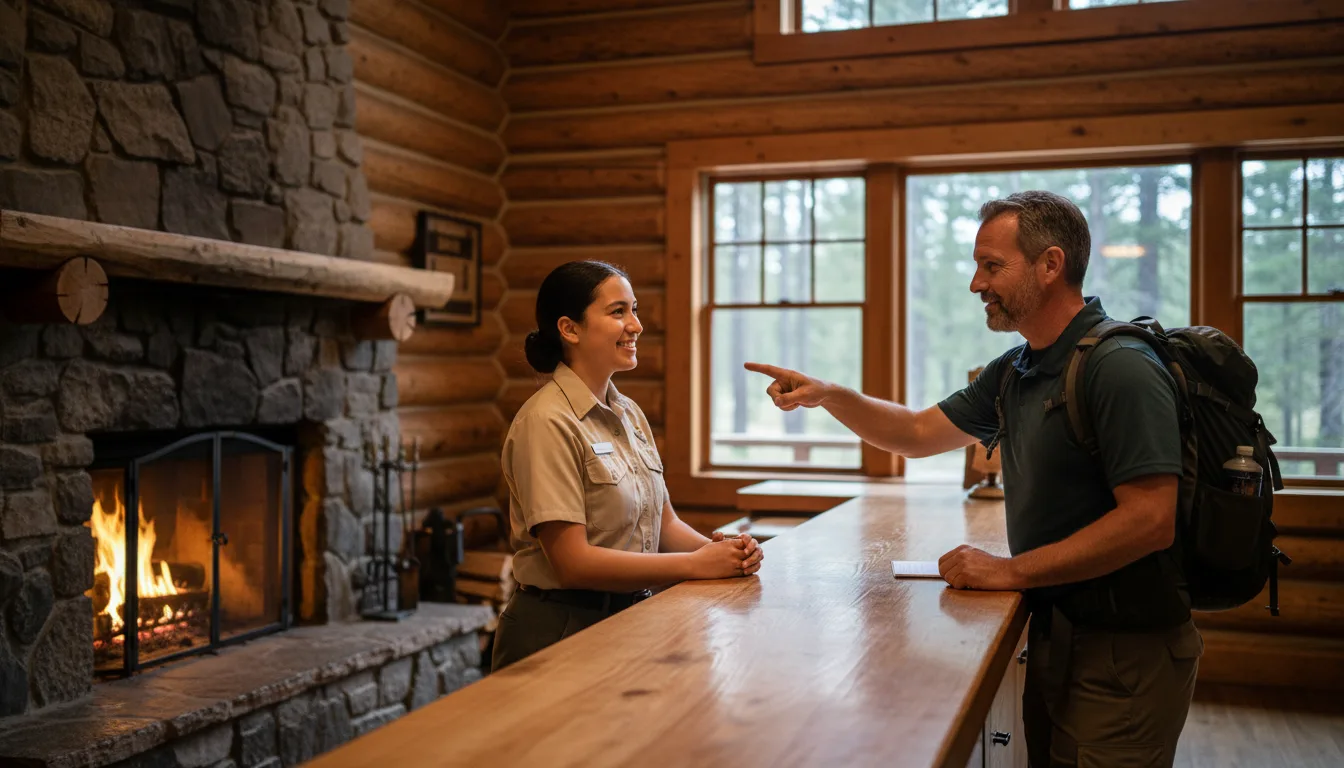 Milli park lodge işletmesinin verandasında sabah vardiyasına başlayan Work and Travel öğrencisi