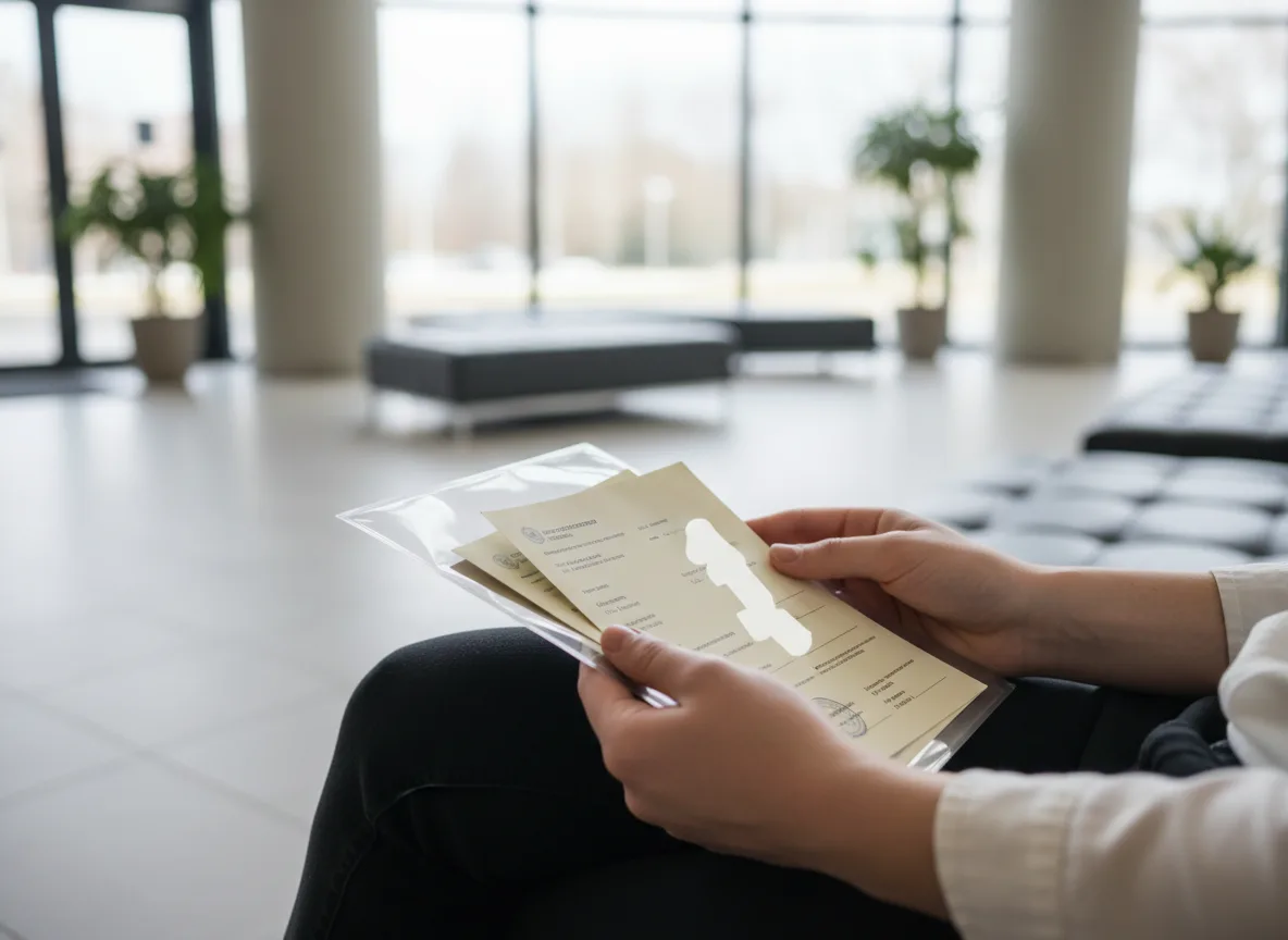 Work and Travel vize mülakatı hazırlığı — belgelerini gözden geçiren üniversite öğrencisi