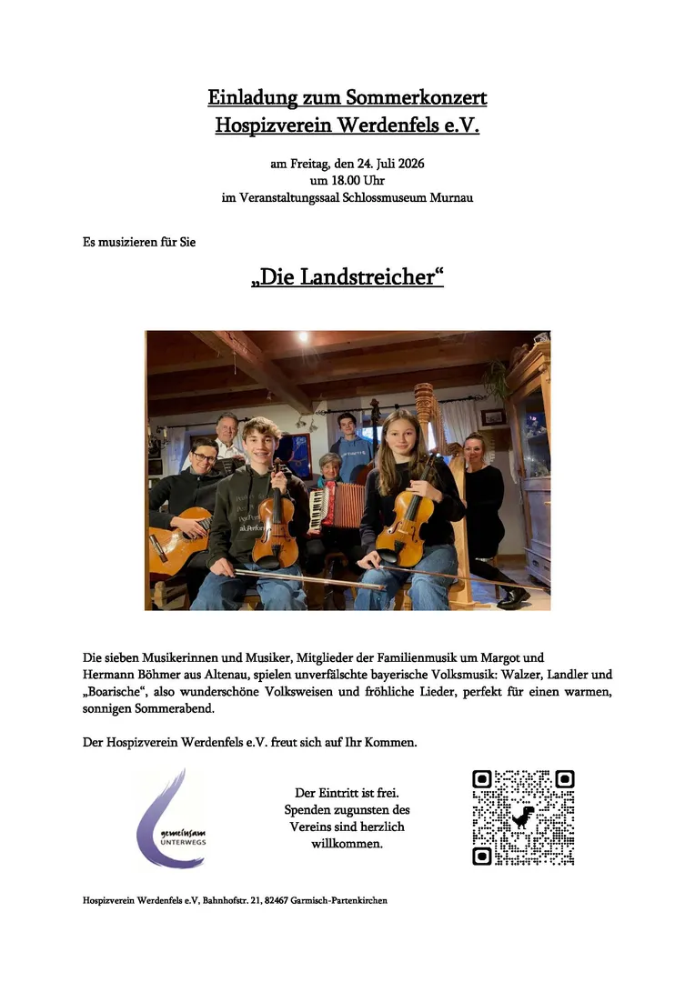 Sommerkonzert am 24.Juli 2026, 18.00 Uhr im Schlossmuseum Murnau