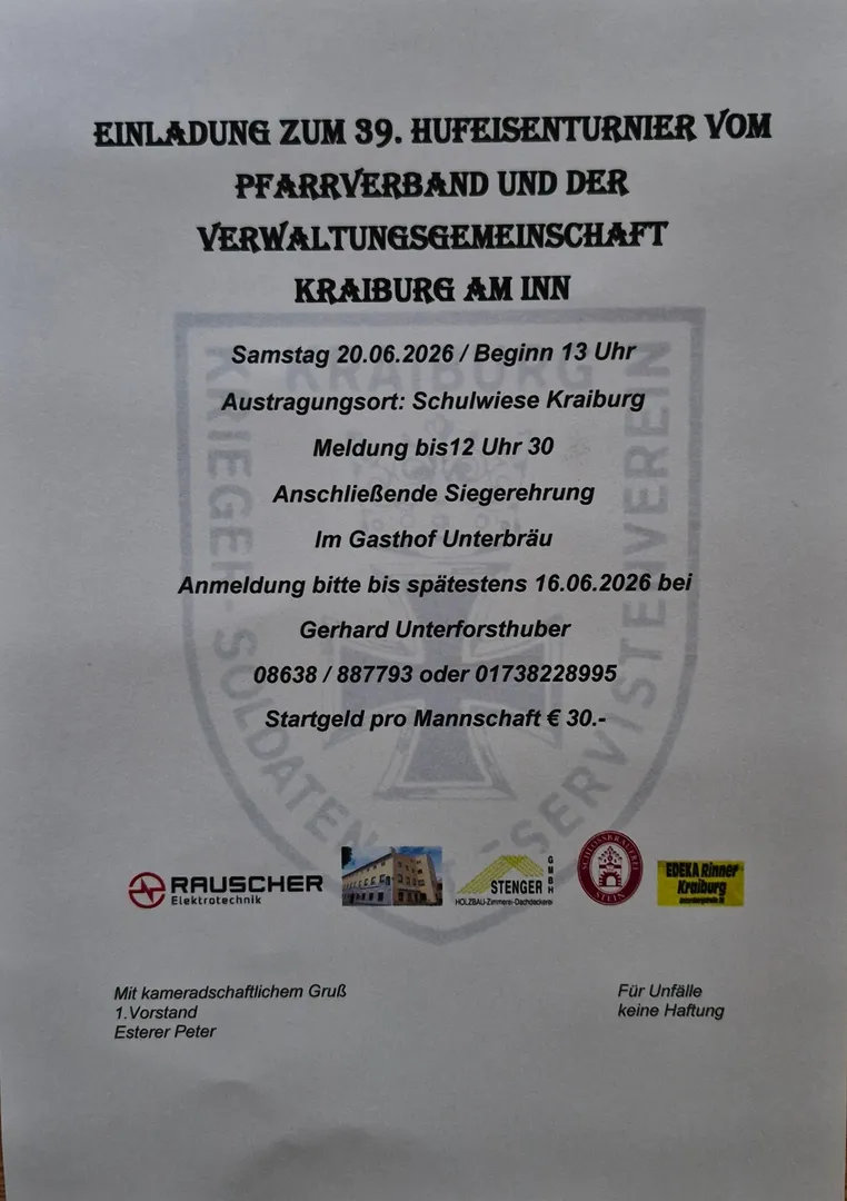 39. Hufeisenturnier vom Pfarrverband und der Verwaltungsgesellschaft Kraiburg am Inn 