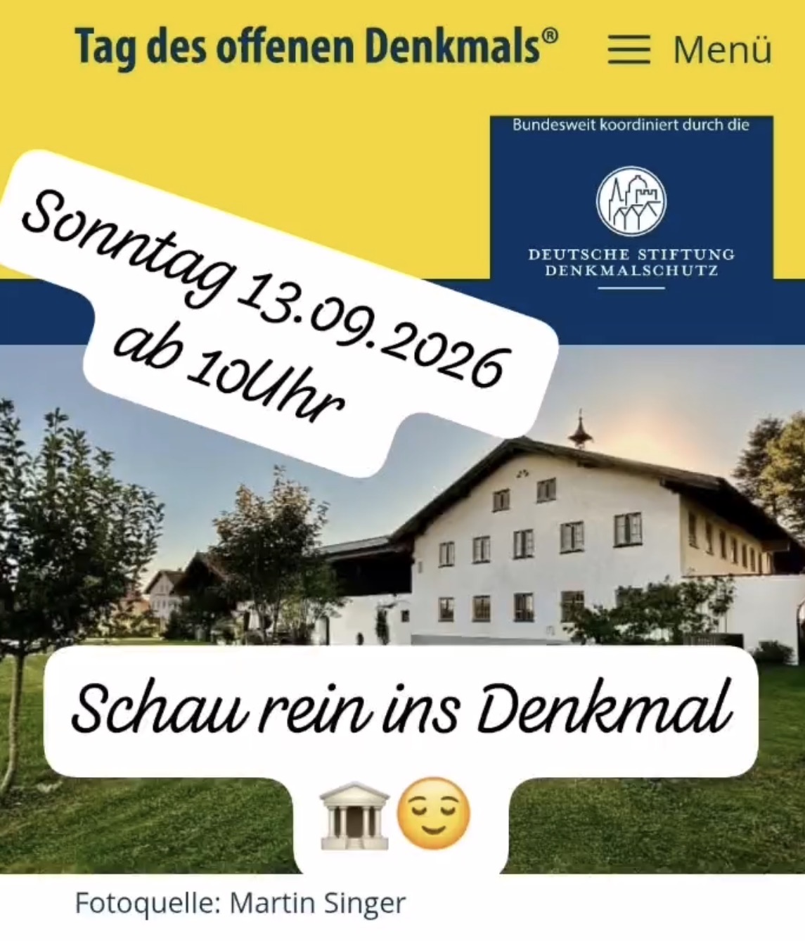 Tag des offenen Denkmals am Singerhof - Frühschoppen ab 10:00
