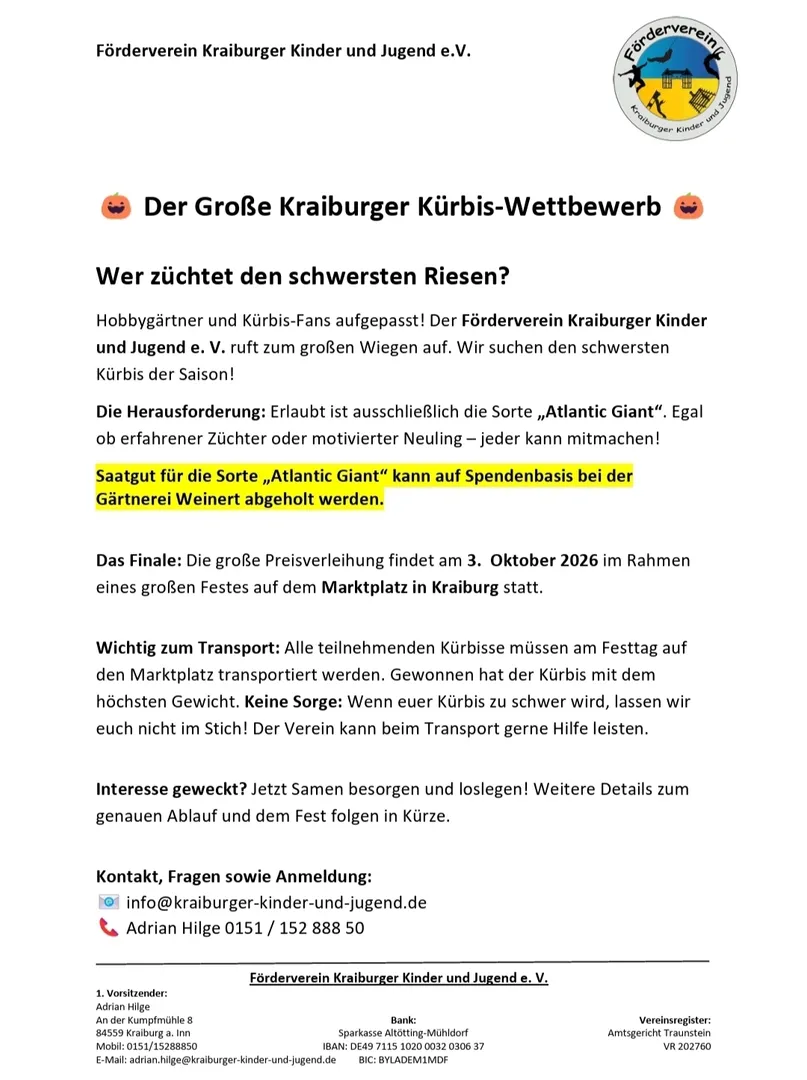 Kraiburger Kürbisfest mit Markt und Kürbiswettbewerb