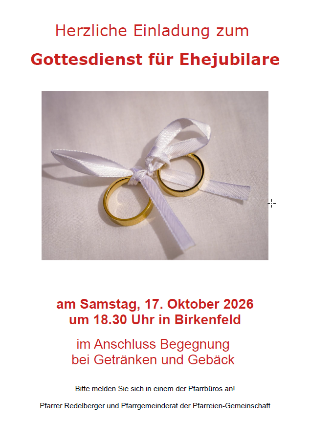 Herzliche Einladung zum Gottesdienst für Ehejubilar