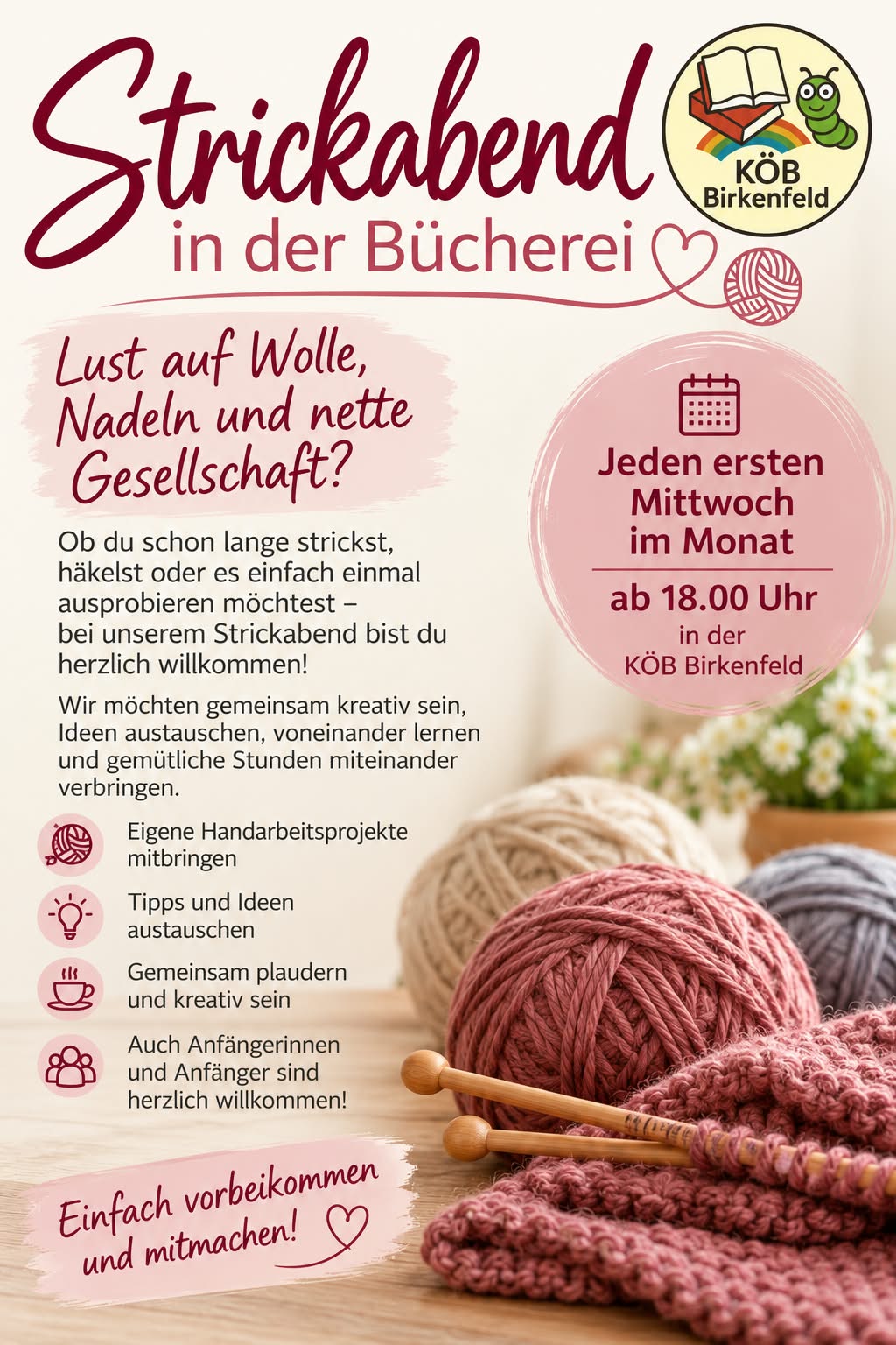 Bücherei lädt zum Stricken ein!