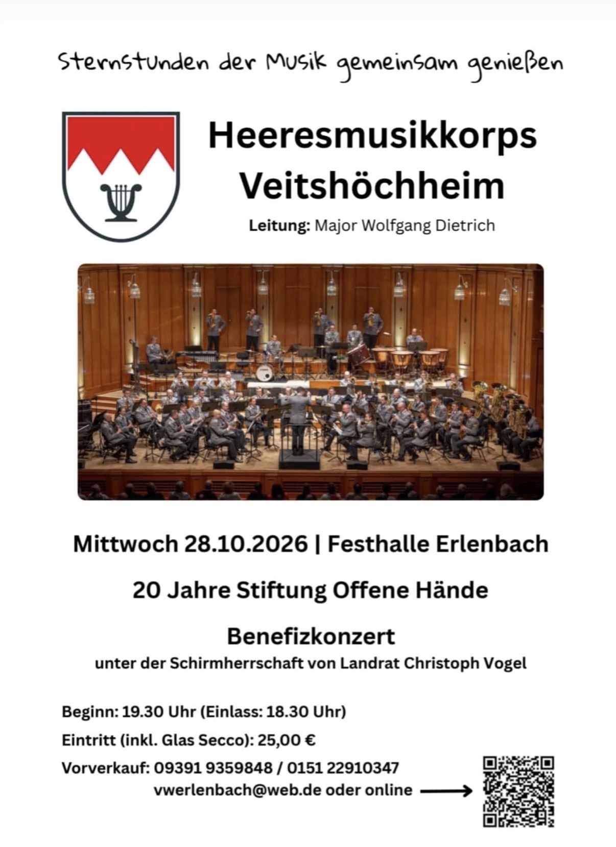 Großes Benefizkonzert: Festhalle Erlenbach - Mittwoch 28.10.2026, Beginn 19.30 Uhr, Einlass 18.30 Uhr