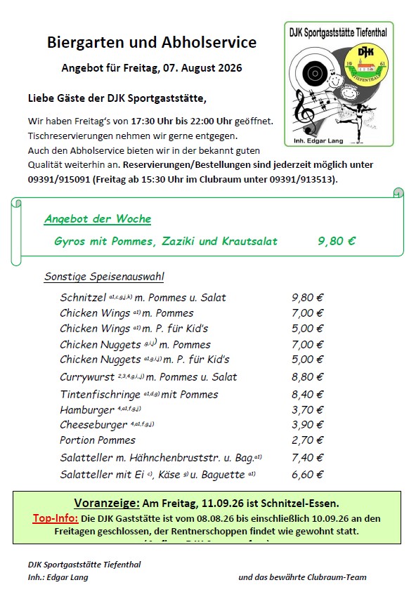 Tagesangebot für  Freitag den 09.10.2026