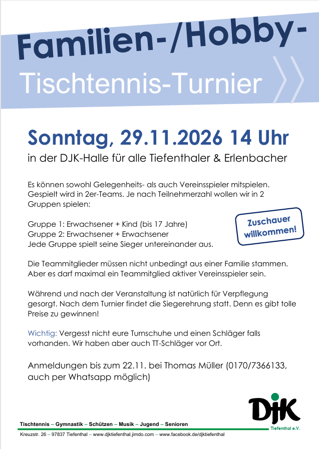 Familien-/Hobby-Tischtennis-Turnier