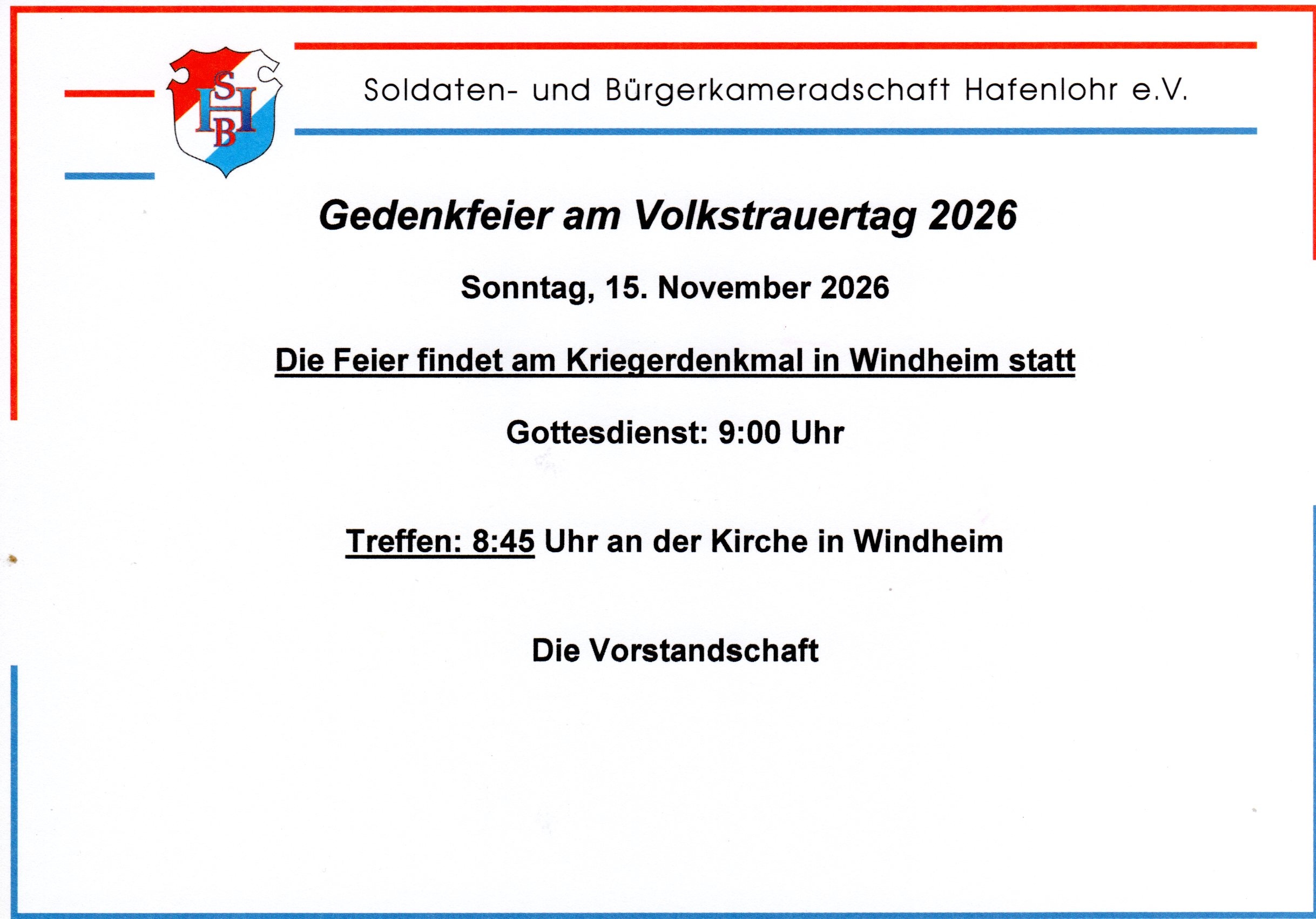 Gedenkfeier für die Opfer von Gewalt und Krieg am Volkstrauertag 2026