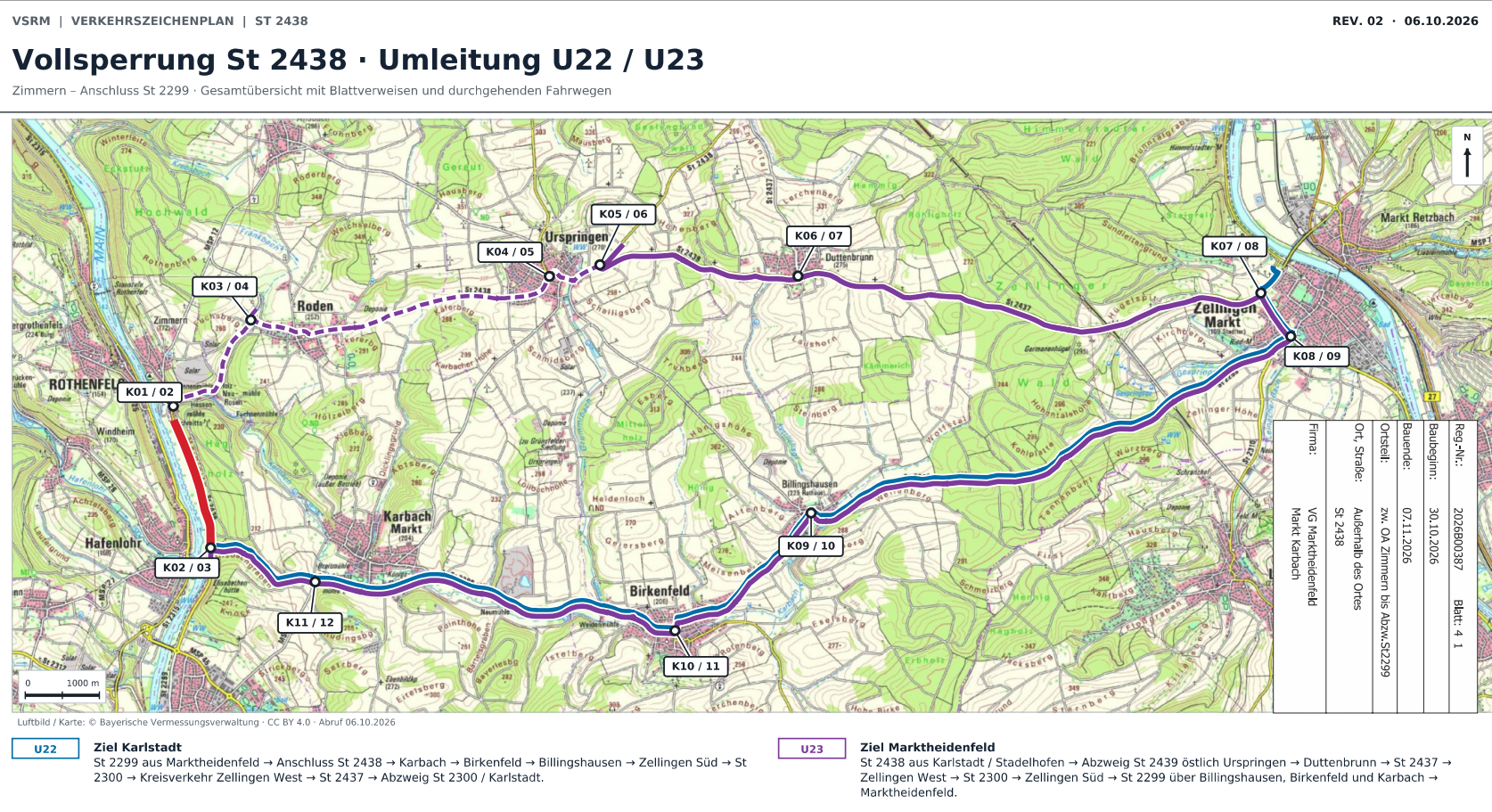 Vollsperrung St 2438 OA Zimmern bis Abzweig St 2299 nach Karbach in den Herbstferien