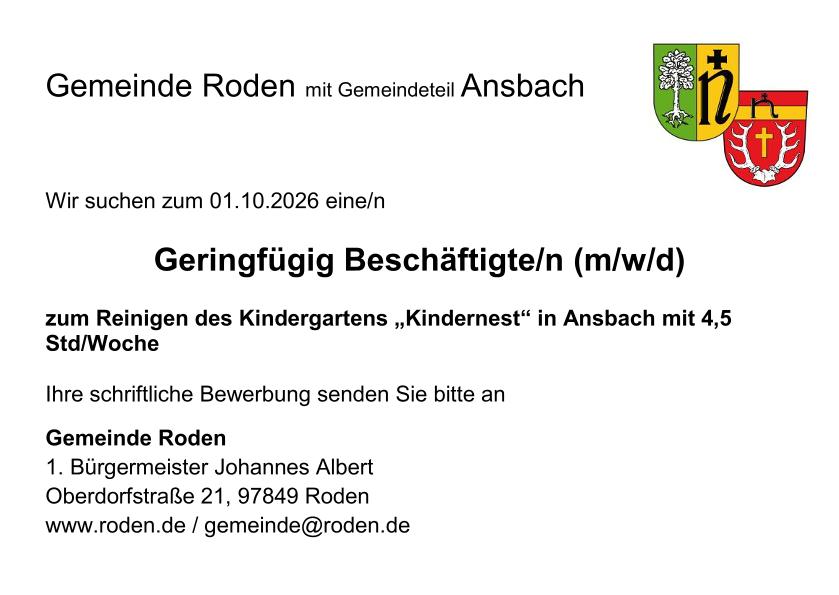 Reinigungskraft für Kindernest Ansbach gesucht