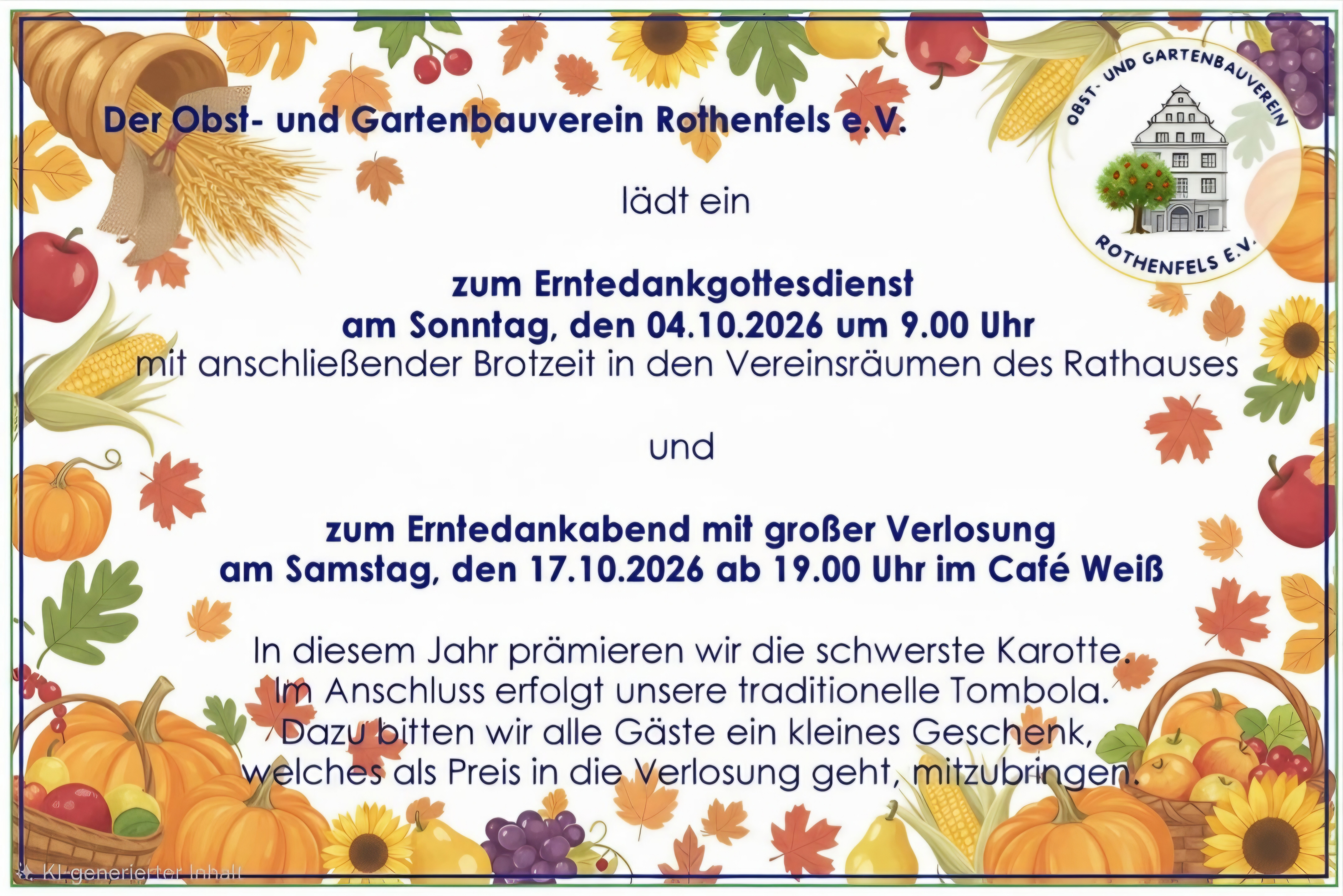 Einladung zum Erntedankgottesdienst und zum Erntedankabend