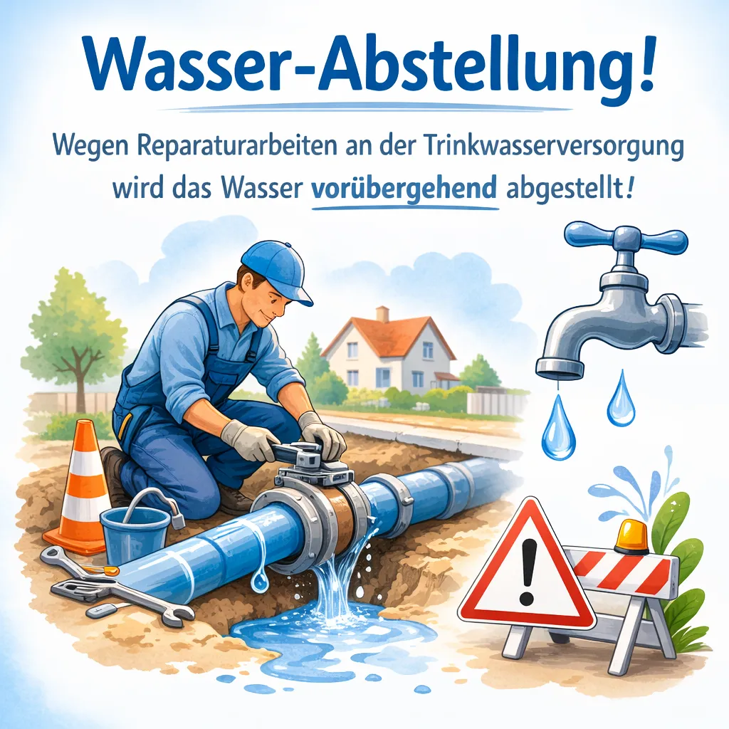 Wasserabstellung in Wechterswinkel am Montag, 16. März 2026 von ca. 8 - 16 Uhr!