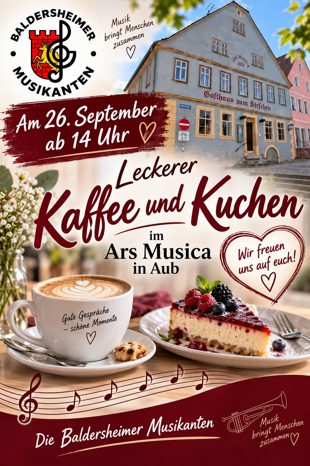 Leckerer Kaffee und Kuchen im Ars Musica 