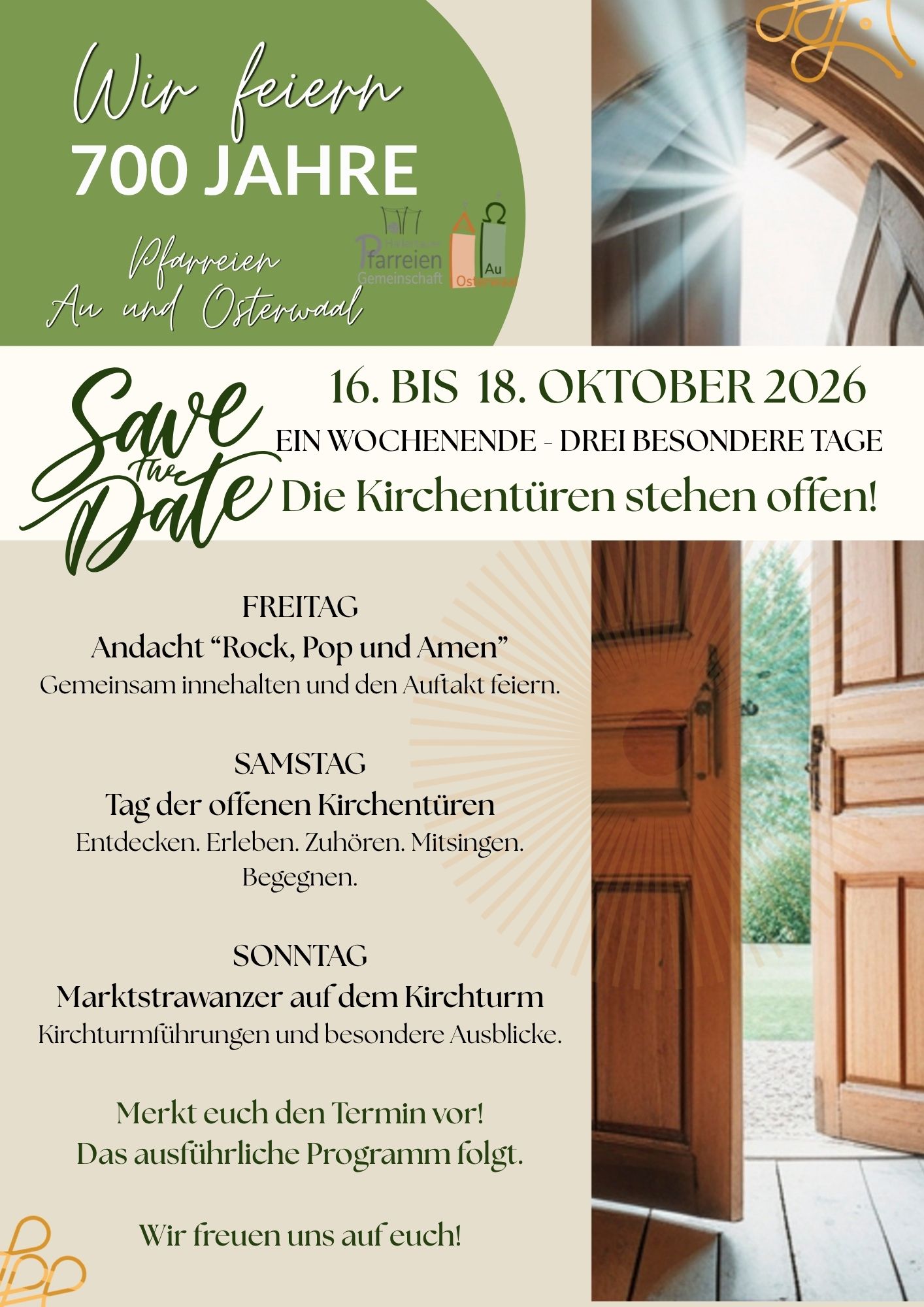 Save the Date: Ein Wochenende - drei besondere Tage I Die Kirchentüren stehen offen!