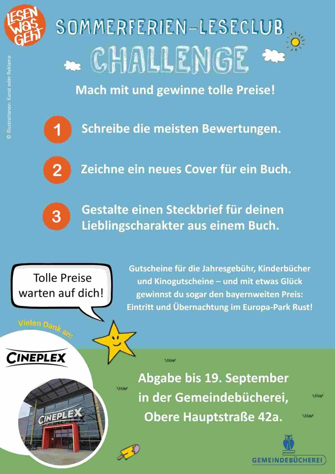 Sommerferien Leseclub der Gemeindebücherei vom 25.7. bis 19.9.