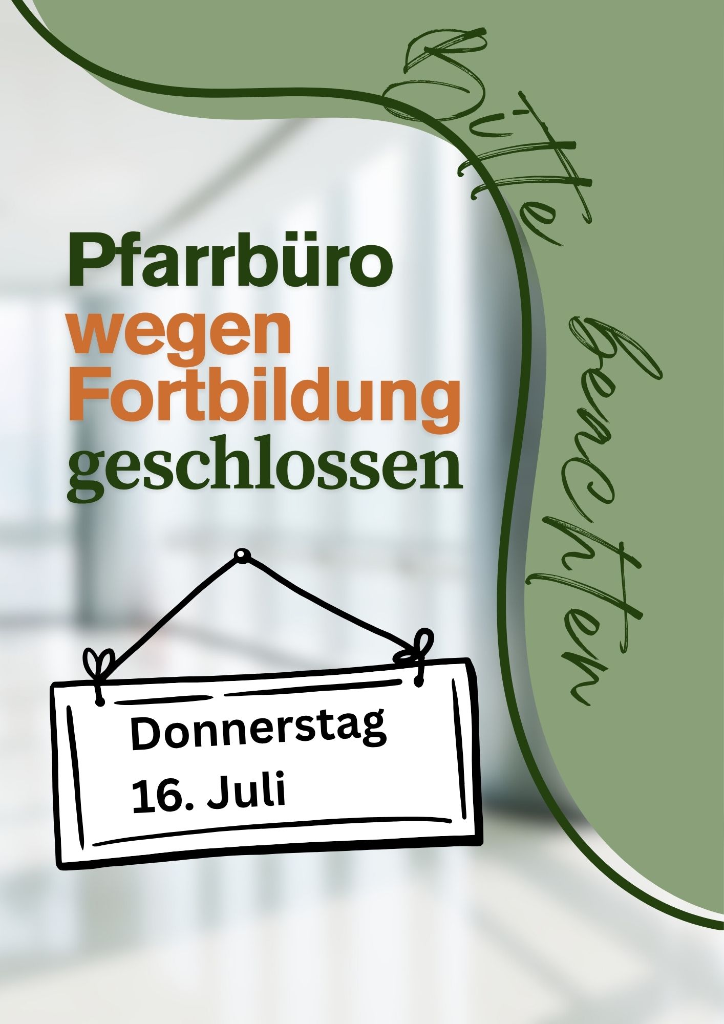 Pfarrbüro St. Vitus am Donnerstag, 16.07.2026 wegen Fortbildung geschlossen!