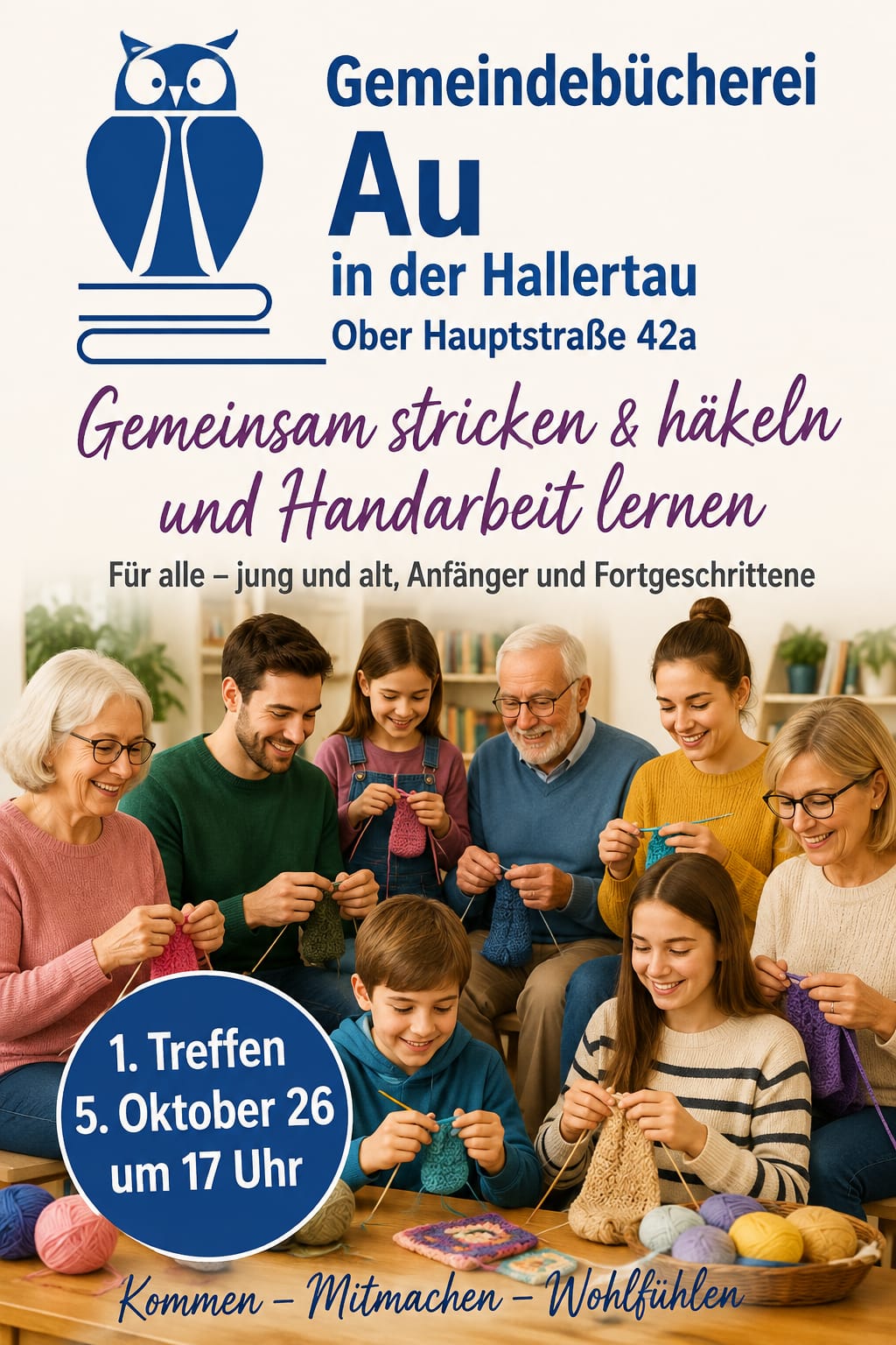 Gemeinsam Handarbeit lernen in der Gemeindebücherei