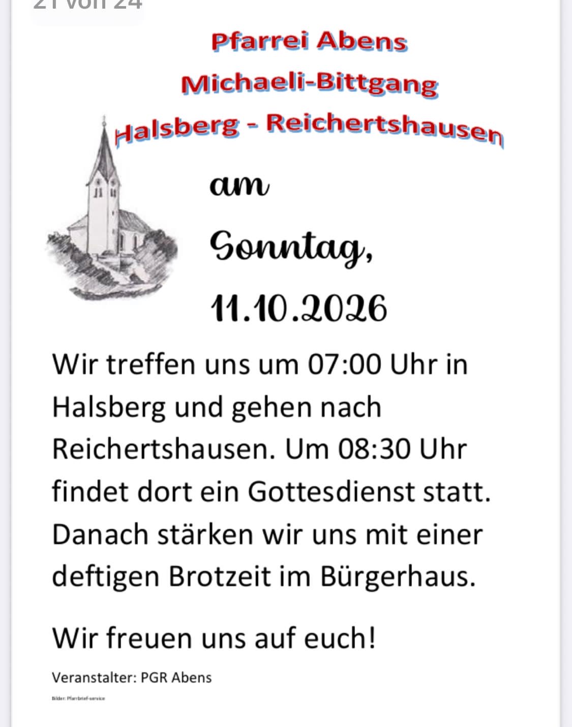 Michaeli Bittgang von Halsberg nach Reichertshausen 