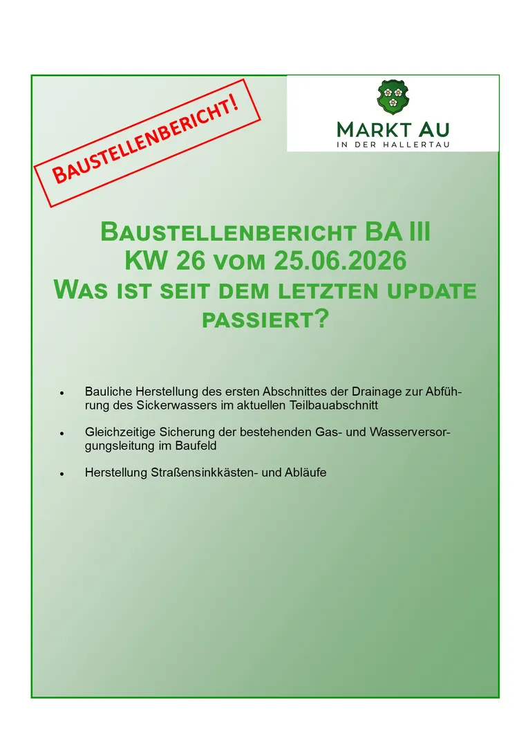 Baustellenbericht BA III KW 26 vom 25.06.2026