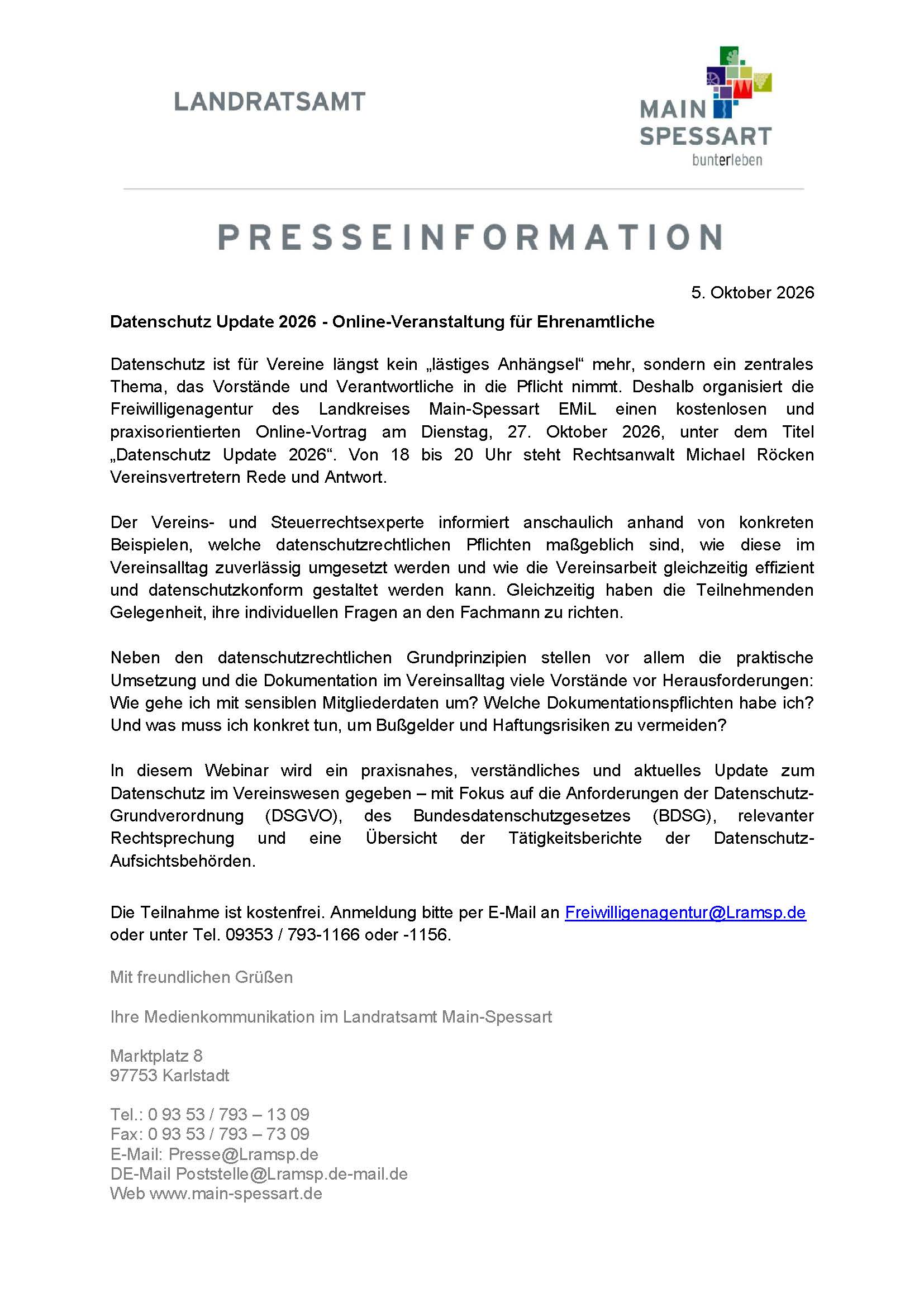 Datenschutz Update 2026 - Online-Veranstaltung für Ehrenamtliche