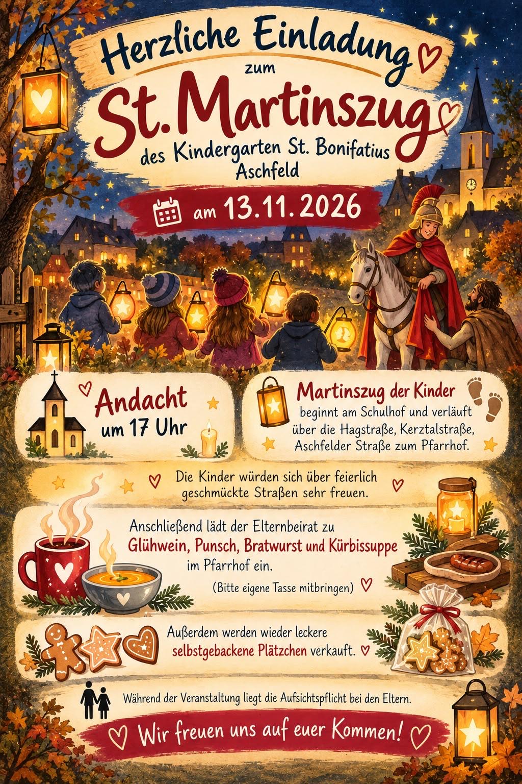 Herzliche Einladung zu unserem St. Martins Fest mit Umzug am 13.11.2026 