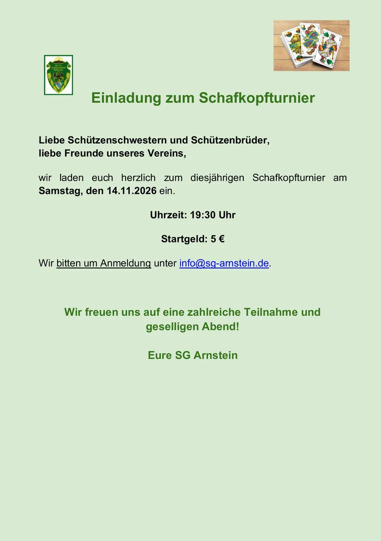 Einladung zum Schafkopfturnier