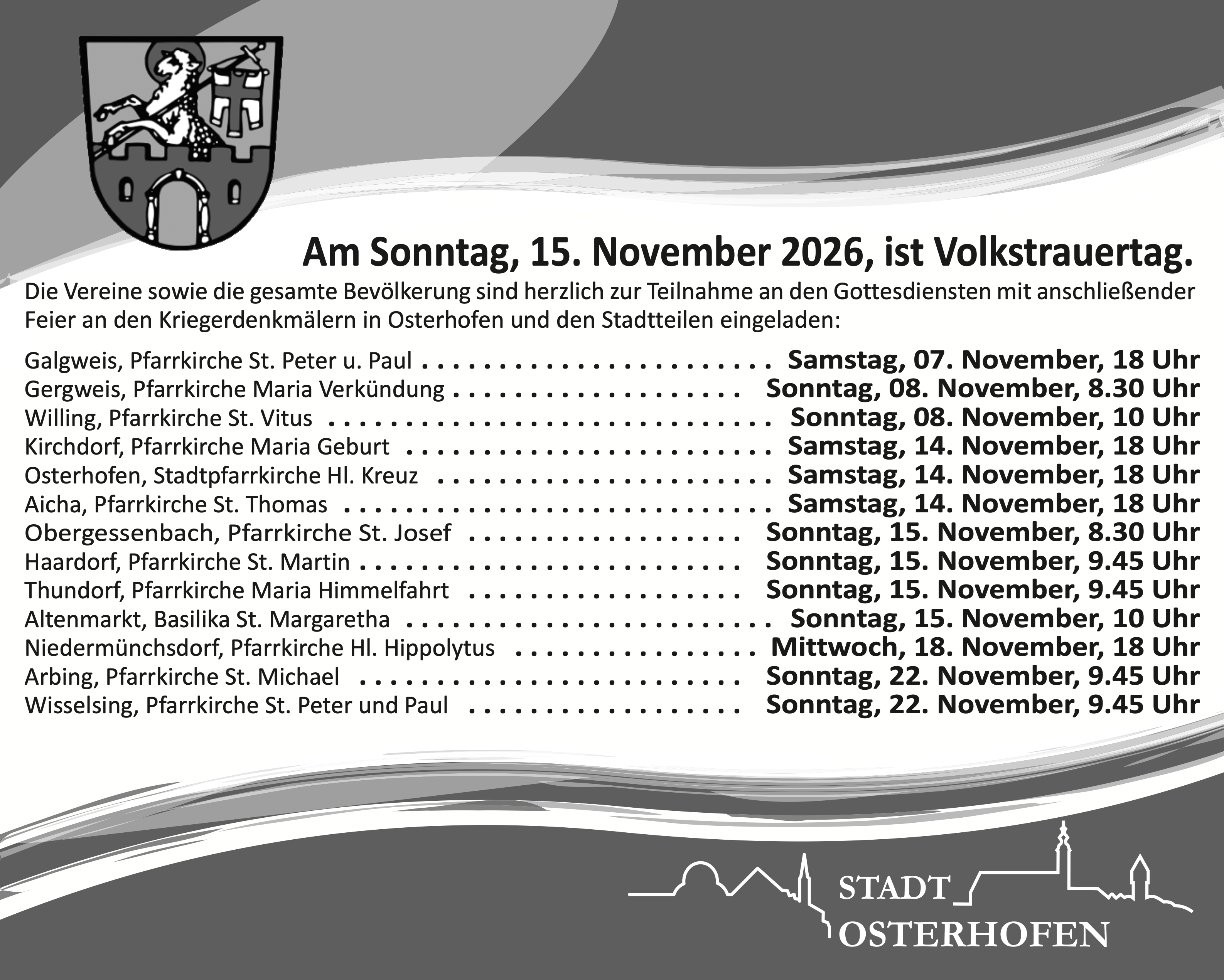 Am Sonntag, 15. November 2026, ist Volkstrauertag.