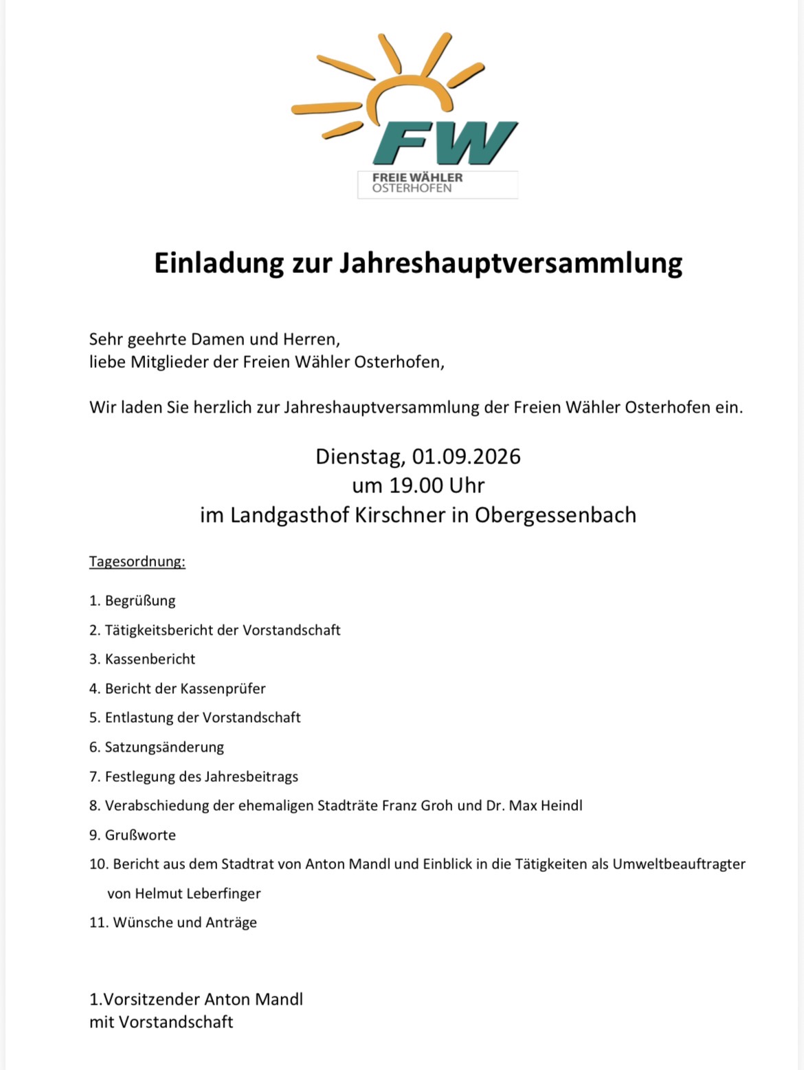 Jahreshauptversammlung der Freien Wähler o