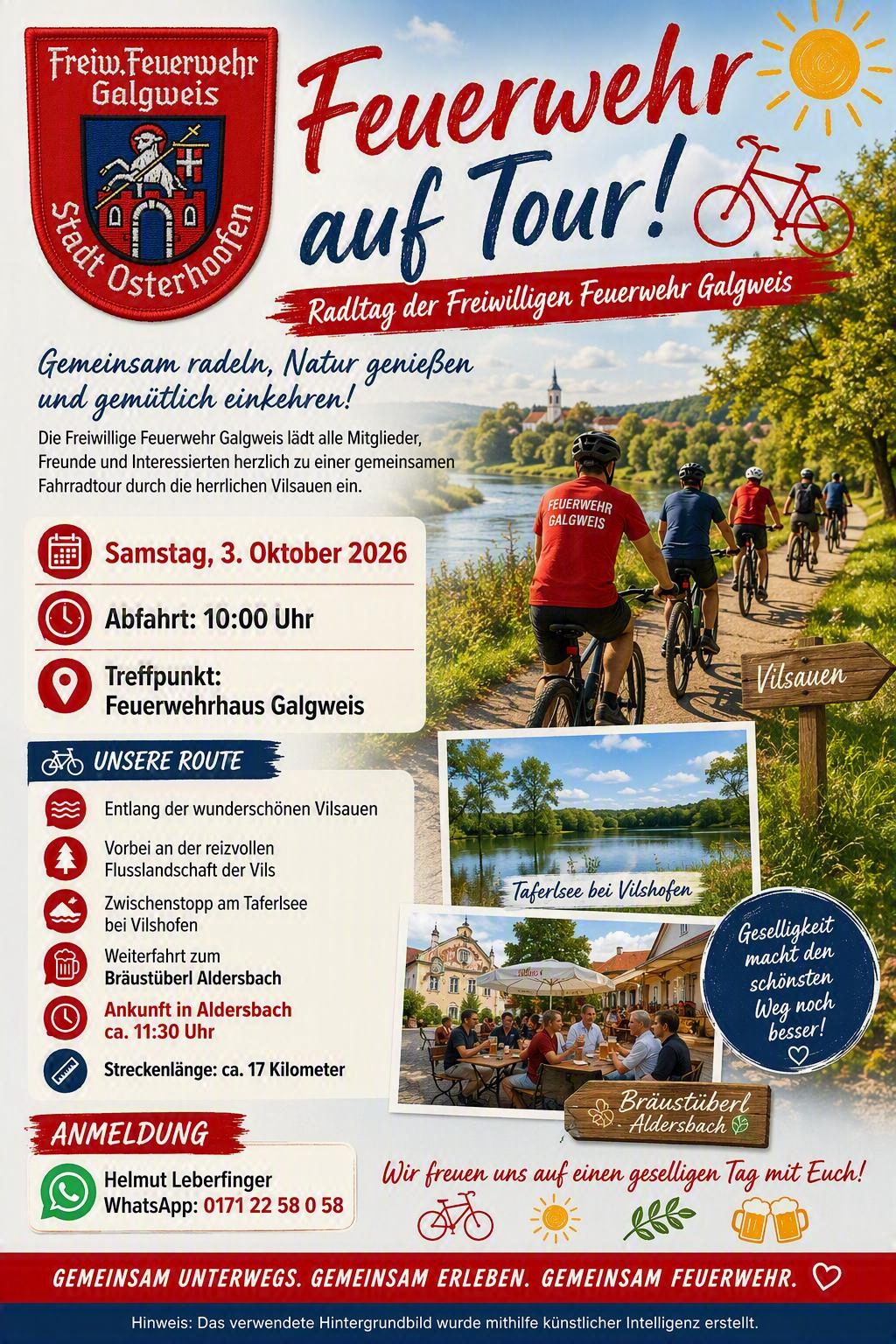 Fahrradtour entlang der Vilsauen bis zum Taferlsee (VOF) und dann zum Bräustüberl nach Aldersbach