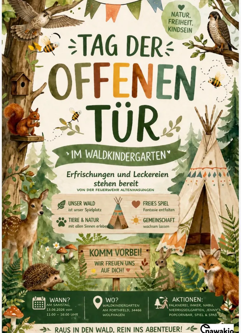 Einladung Waldkindergarten am Samstag, 13 Juni zwischen 11 und 16 Uhr
