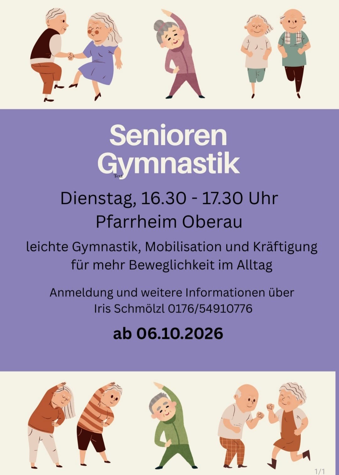 Seniorengymnastik ab 06.10.2026 im Pfarrheim Oberau