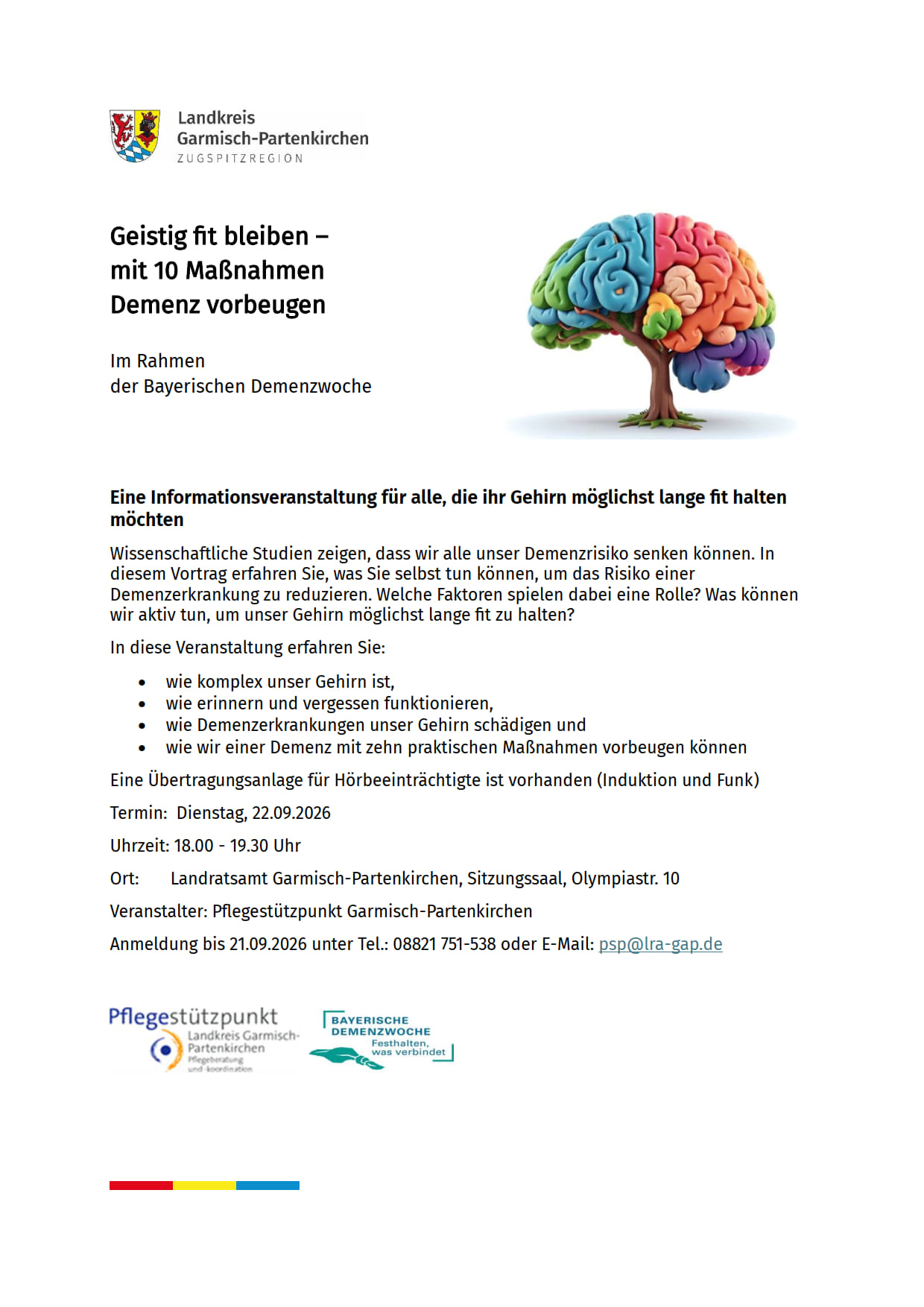 Veranstaltung „Geistig fit bleiben – mit 10 Maßnahmen Demenz vorbeugen“ am 22.09.2026