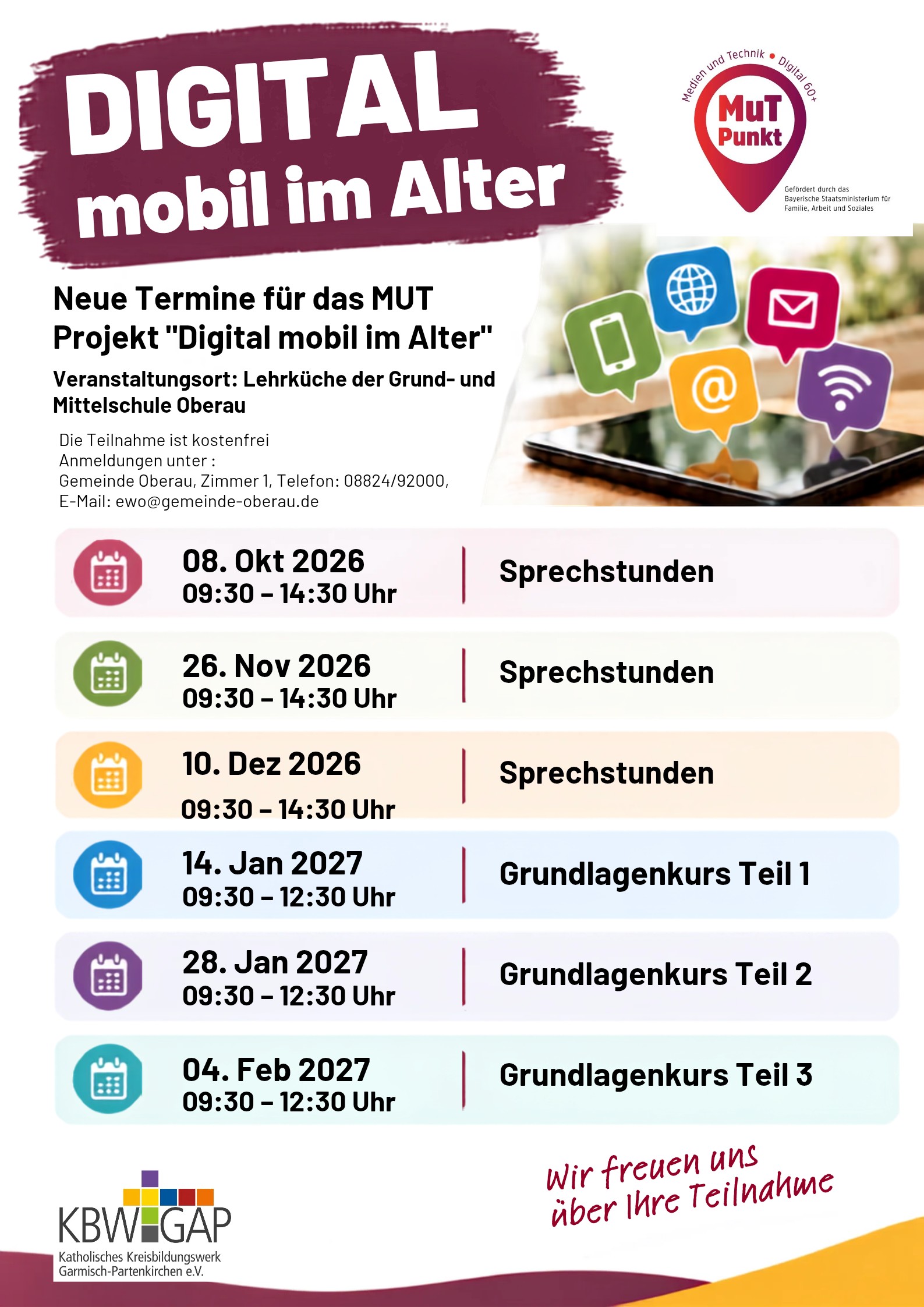 Neue Termine für das MUT Projekt 