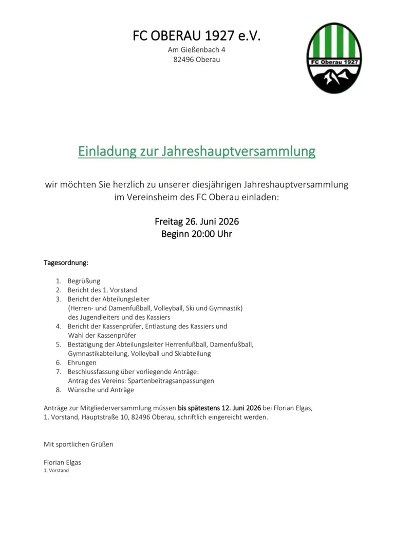Jahreshauptversammlung 2026