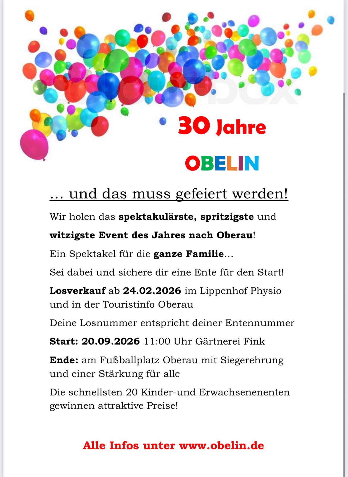 DER COUNTDOWN LÄUFT FÜR DAS  „1. INTERNATIONALE OBERAUER BADEENTENRENNEN“