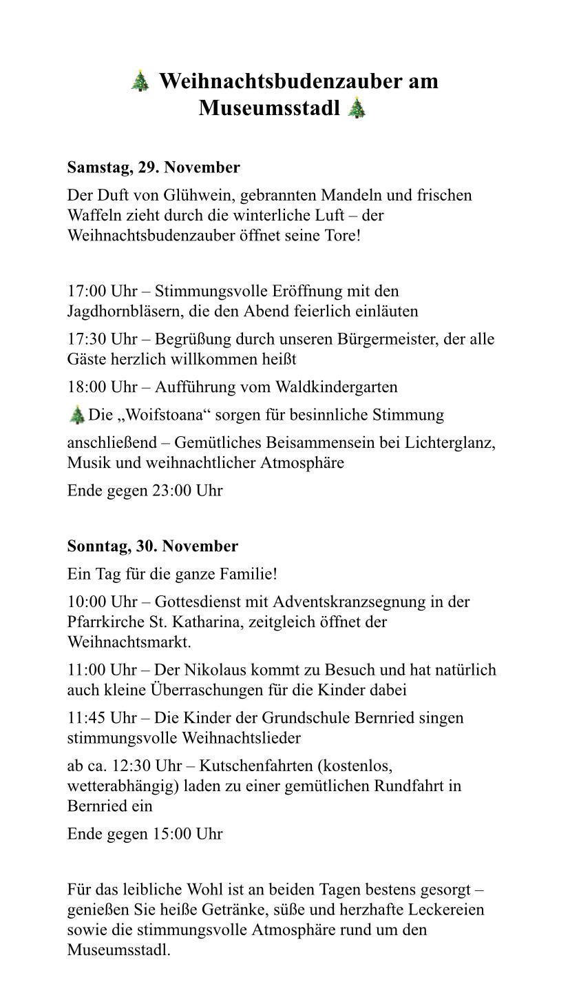 Weihnachtsbudenzauber am Museumsstadl am 29.11 und 30.11