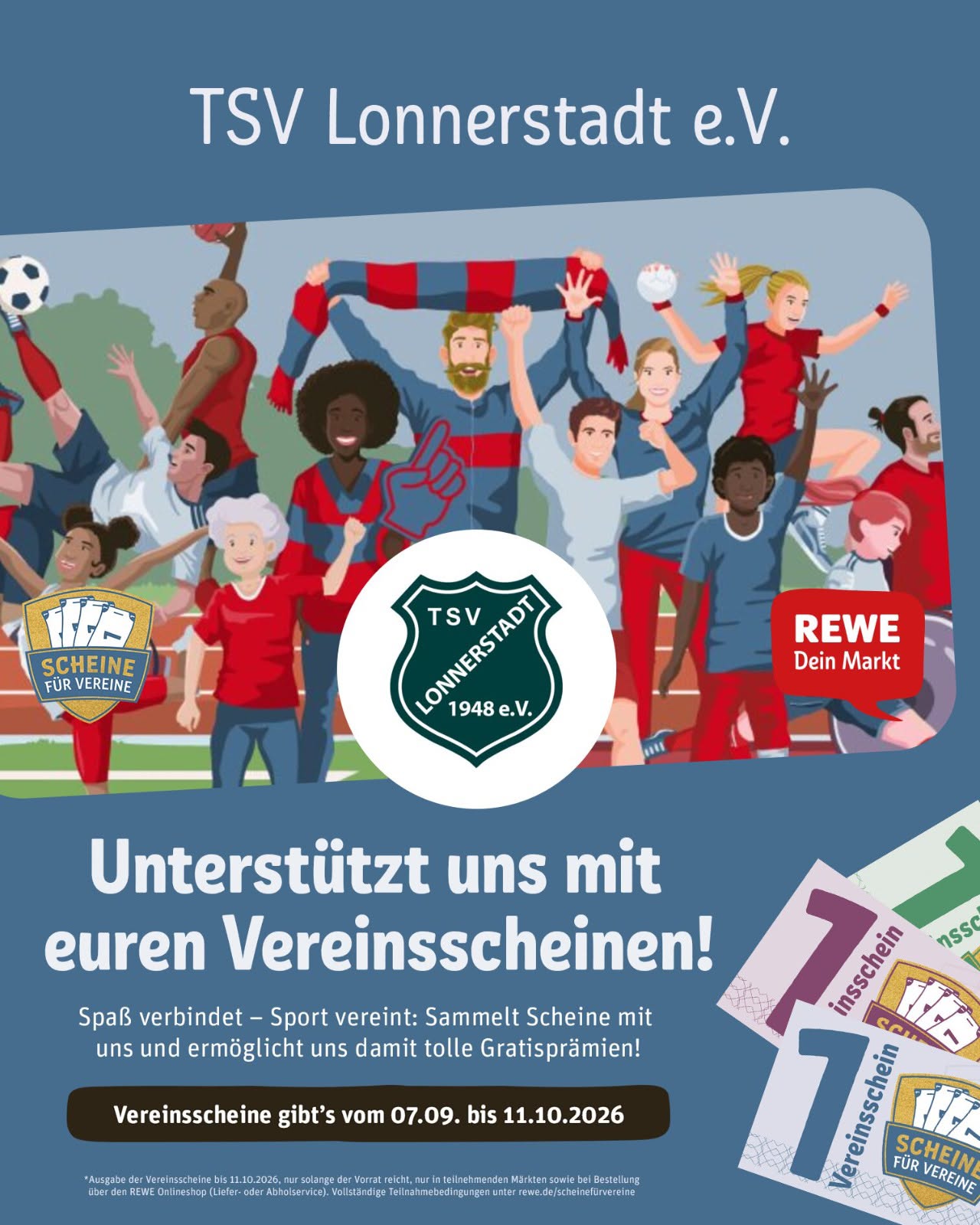 Ab sofort gibt’s wieder: SCHEINE FÜR VEREINE im REWE Markt Zwingel, Lonnerstadt