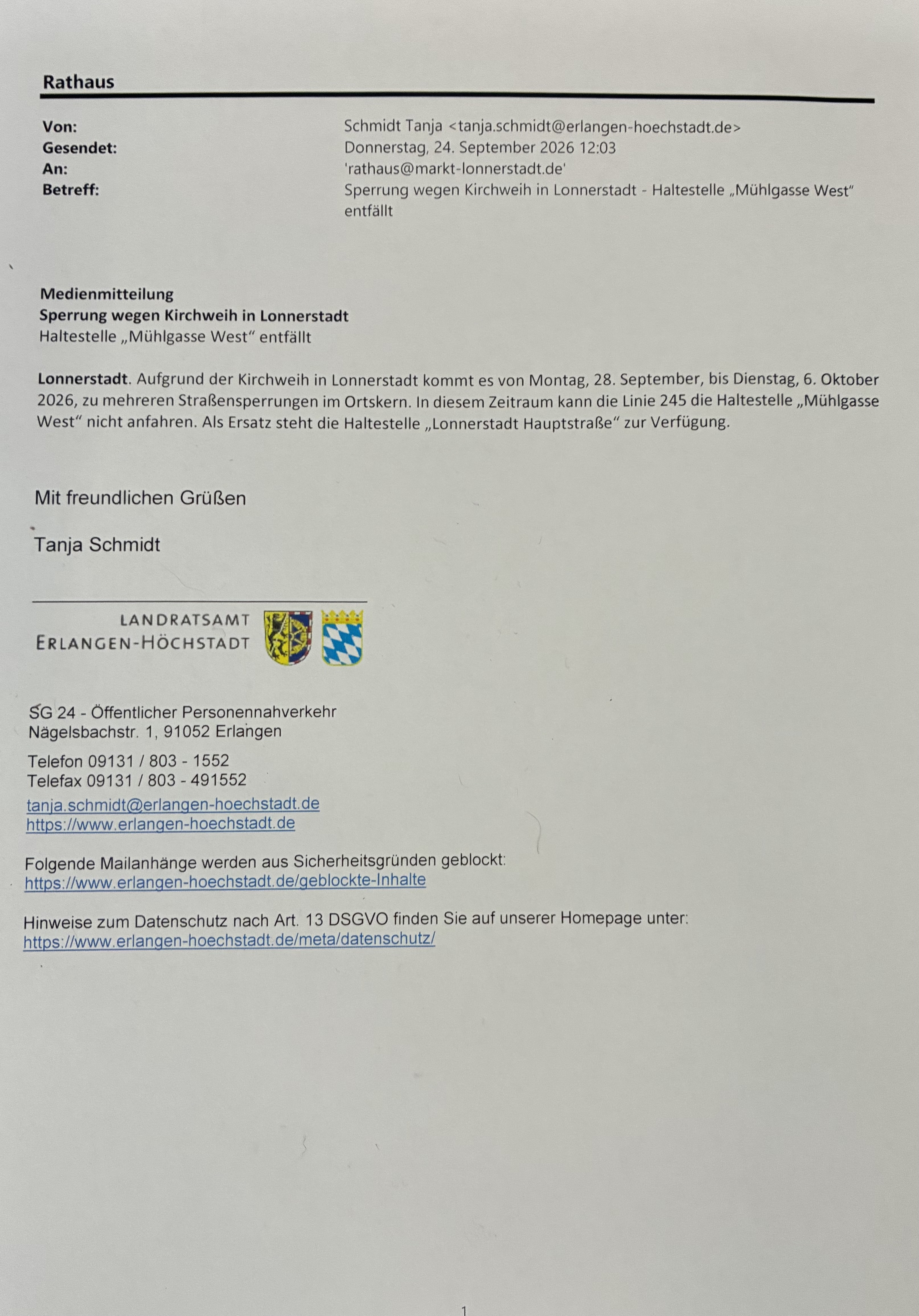Kirchweih in Lonnerstadt - Bushaltestelle 