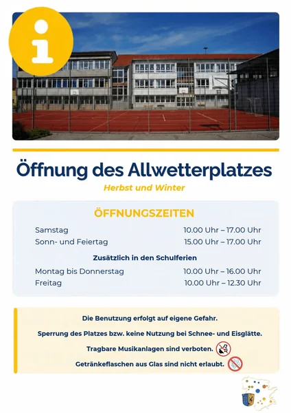 Öffnungszeiten unseres Allwetterplatzes (Hartplatzes) im Herbst und Winter