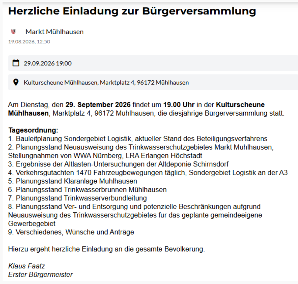 Einladung zur Bürgerversammlung am 29.09.2026