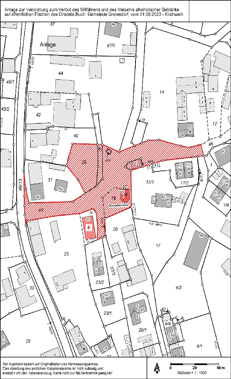 BEKANNTMACHUNG: Verordnung zum Verbot des Mitführens und des Verzehrs alkoholischer Getränke auf öffentlichen Flächen des Ortsteils Buch, Gemeinde Gremsdorf  vom 01. September 2023
